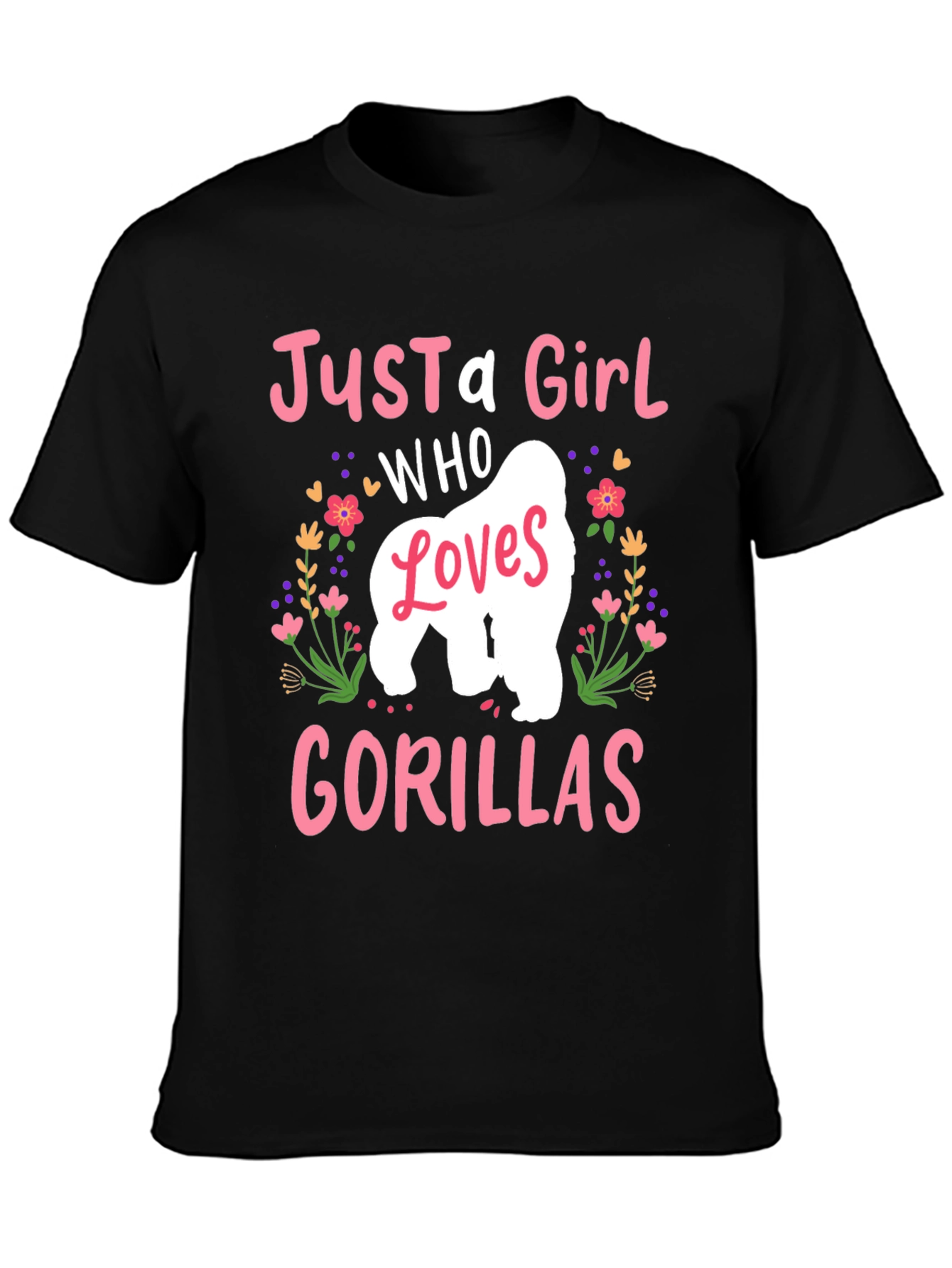 Black Just A Girl Who Loves Gorillas T-Shirt view 3