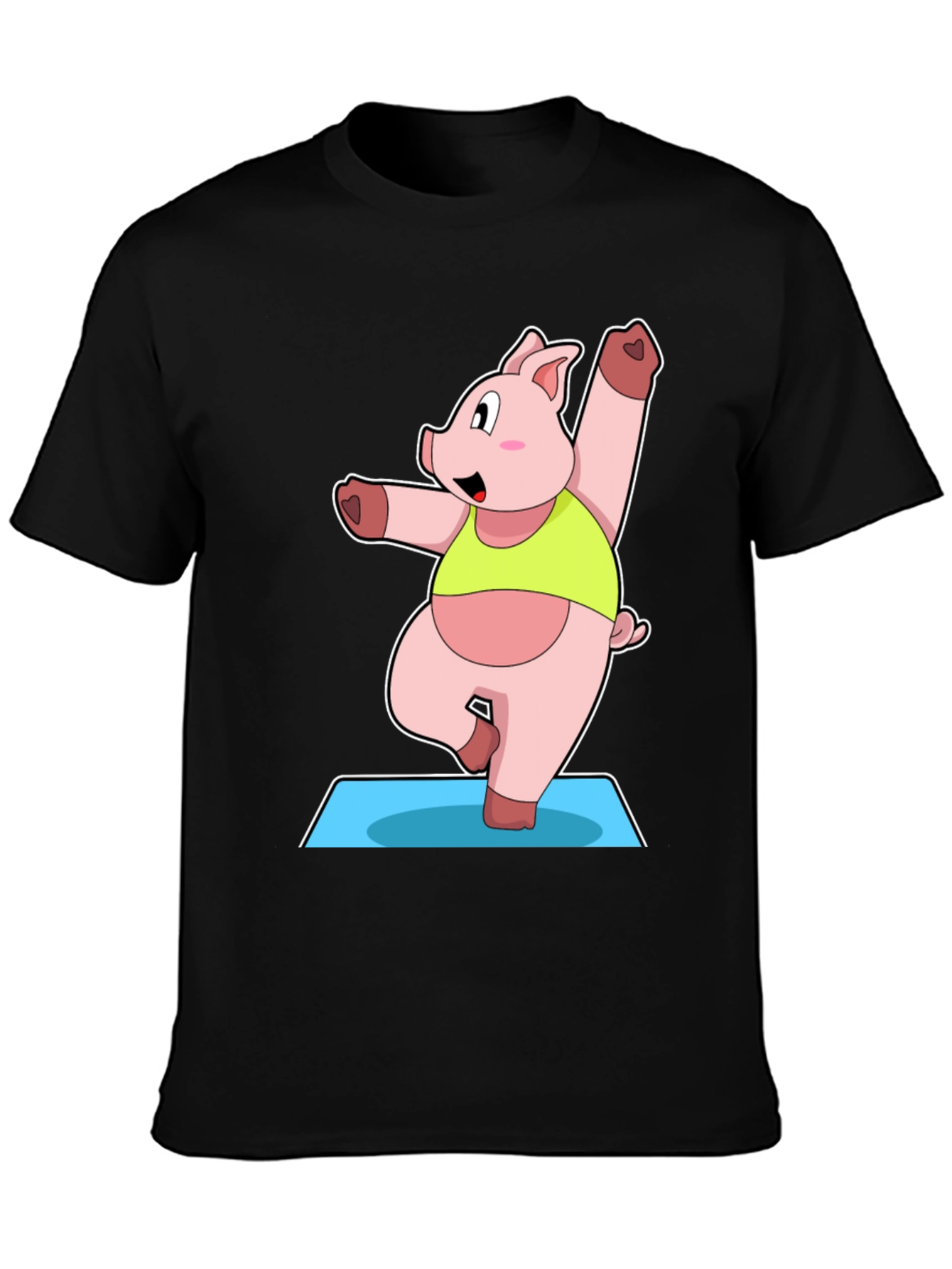 Black Yoga Pig Black T-Shirt - Funny Cartoon Animal Tee view 3