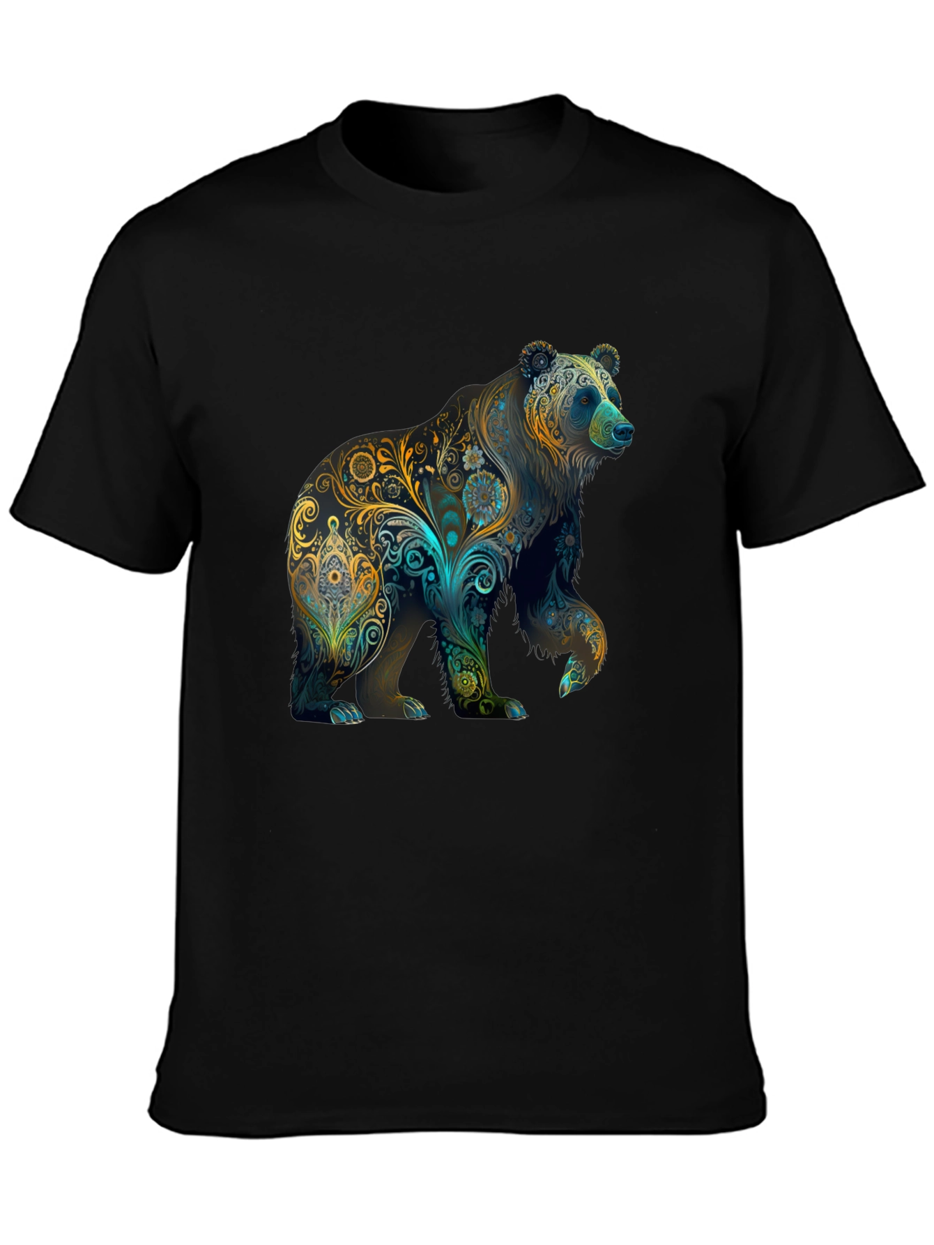 Black Floral Bear Graphic Tee - Black view 3