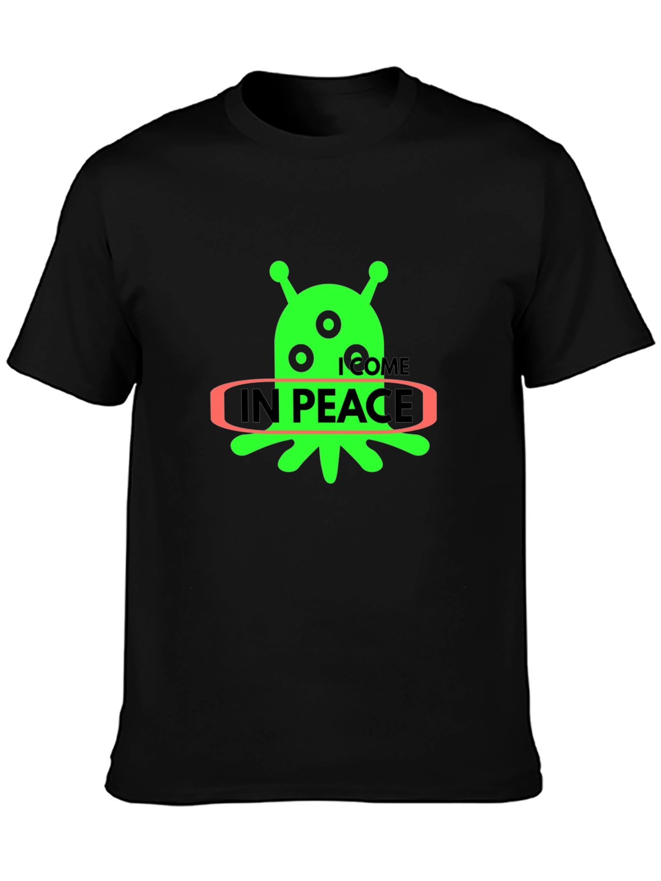 Black Alien "In Peace" Graphic T-Shirt - Black Cotton Blend view 3