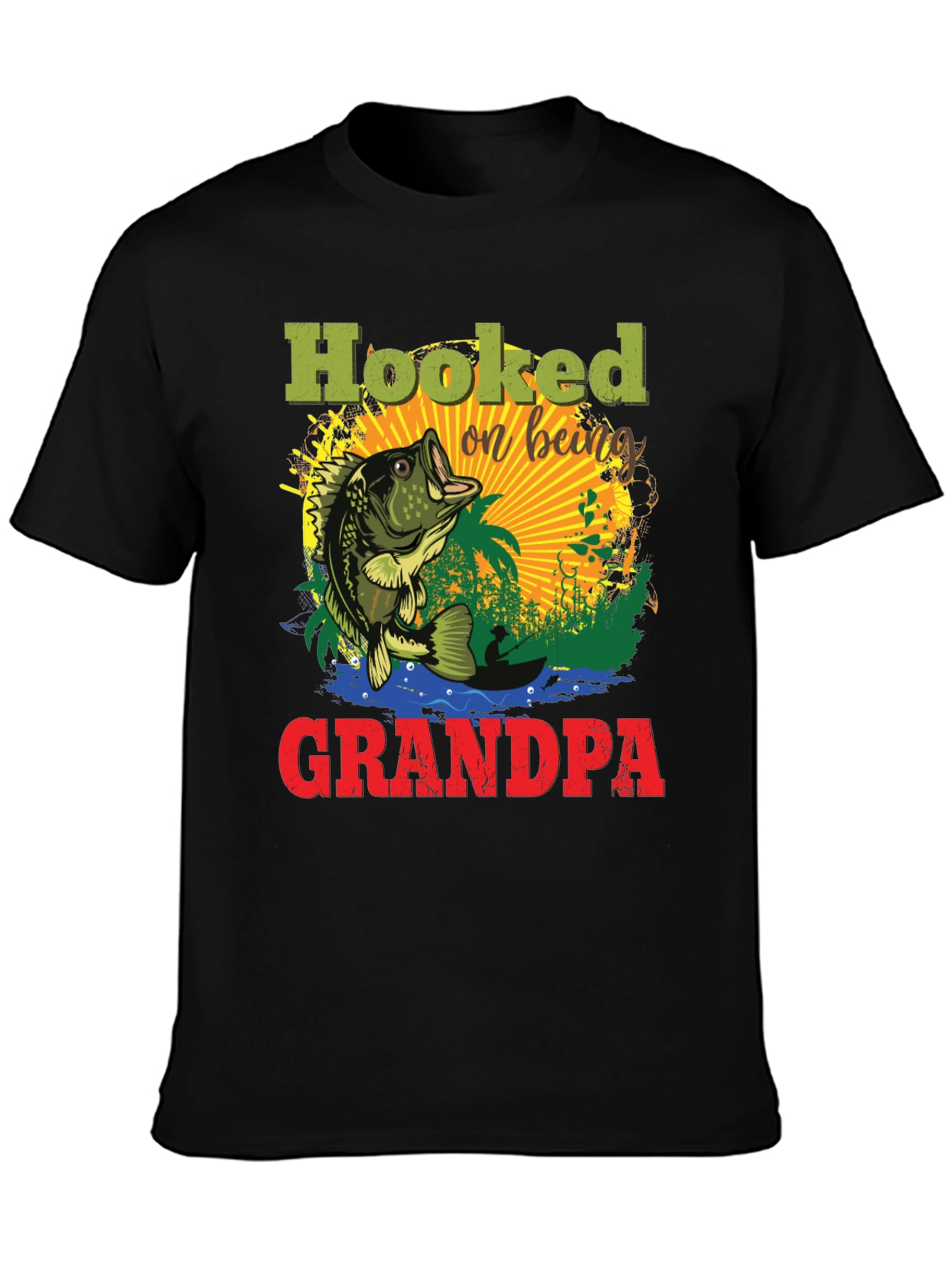 Black Hooked on Being Grandpa Fishing T-Shirt view 3
