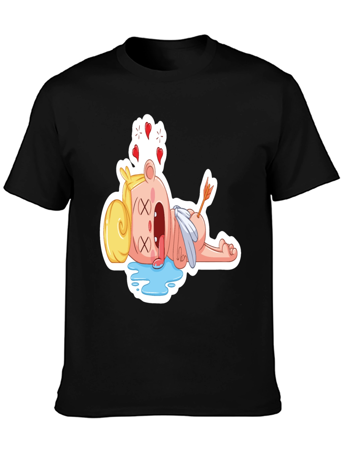 Black Funny Cupid Cartoon Graphic T-Shirt view 3