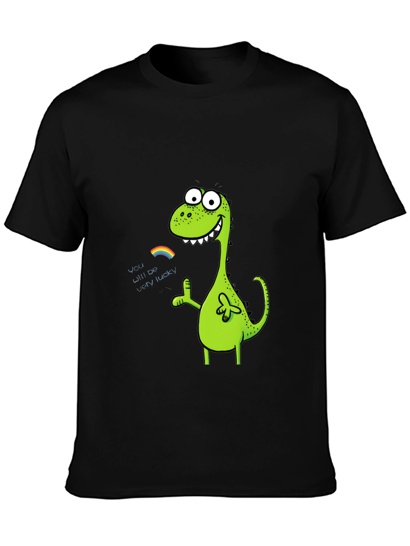 Black Lucky Dinosaur Graphic Tee - Black Cotton Blend view 3