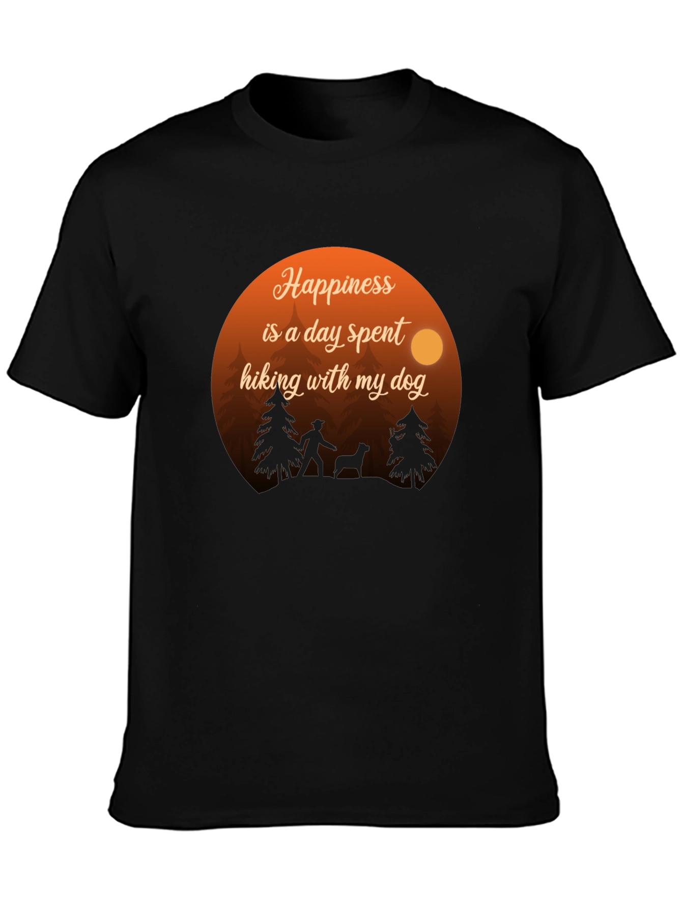 Black Happiness Hiking Dog Graphic Tee - Black Cotton Blend Shirt view 3