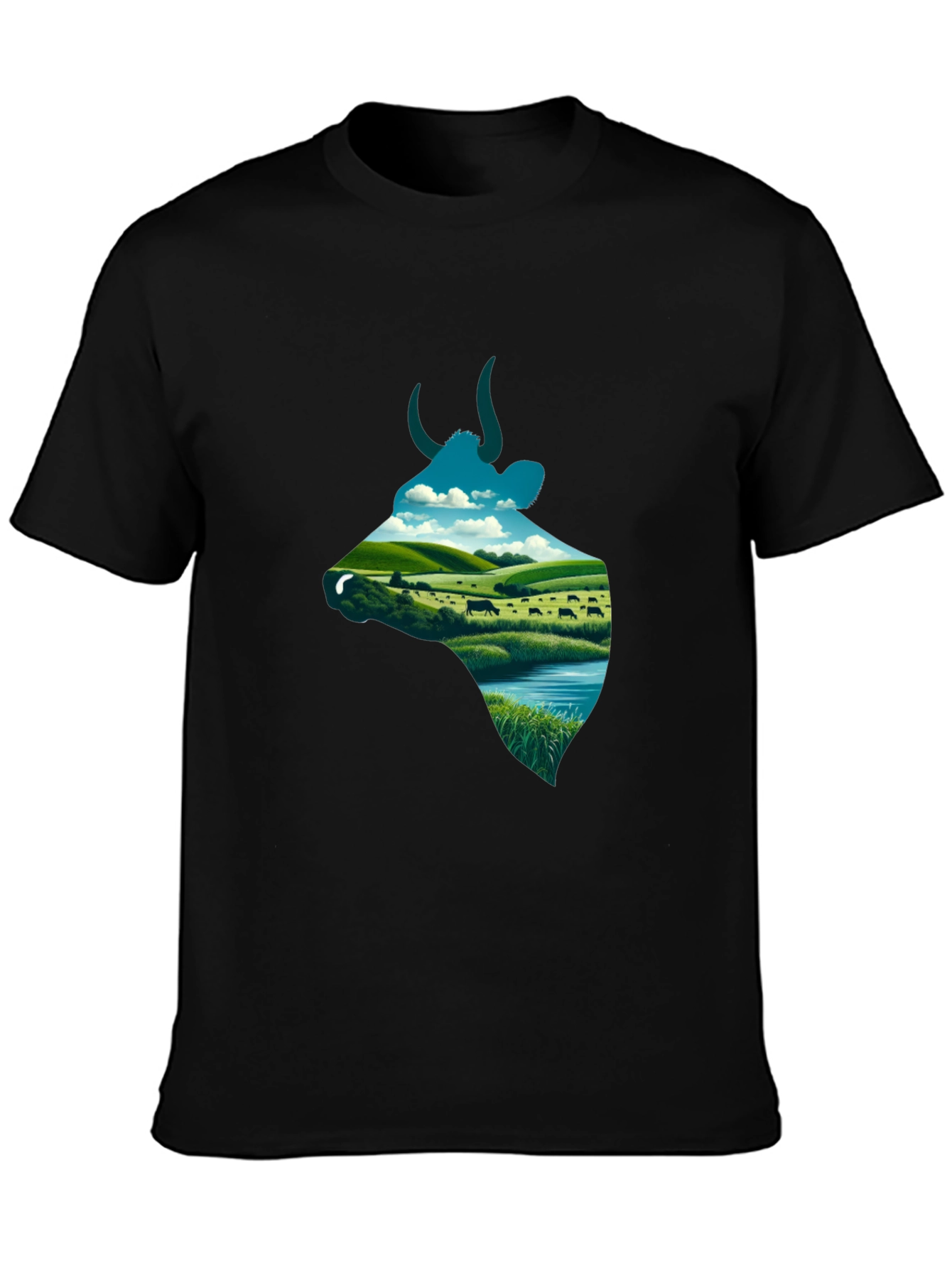 Black Cow Landscape Graphic Tee - Unique Men's Shirt view 3