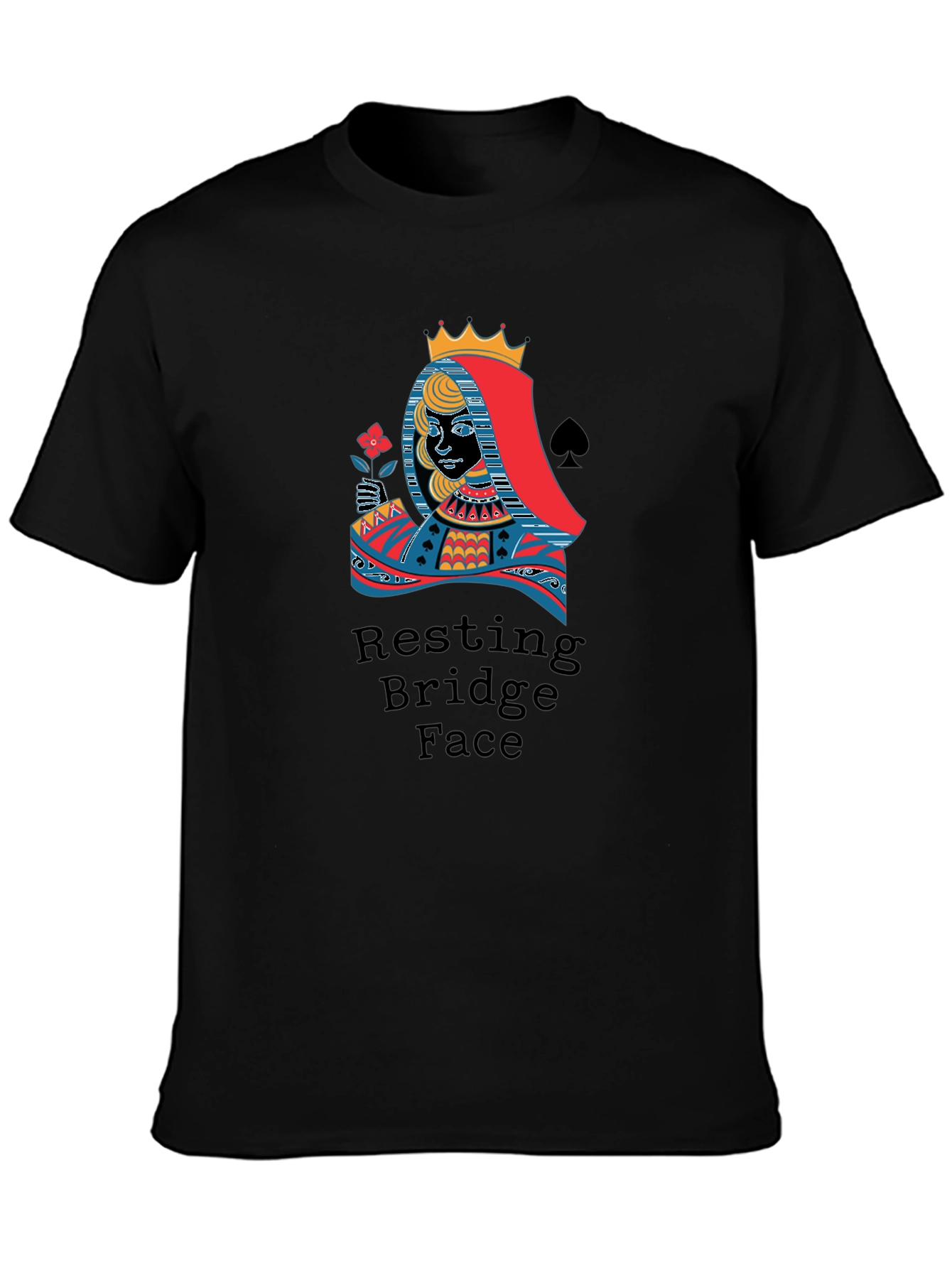 Black Resting Bridge Face T-Shirt - Queen of Spades Design view 3