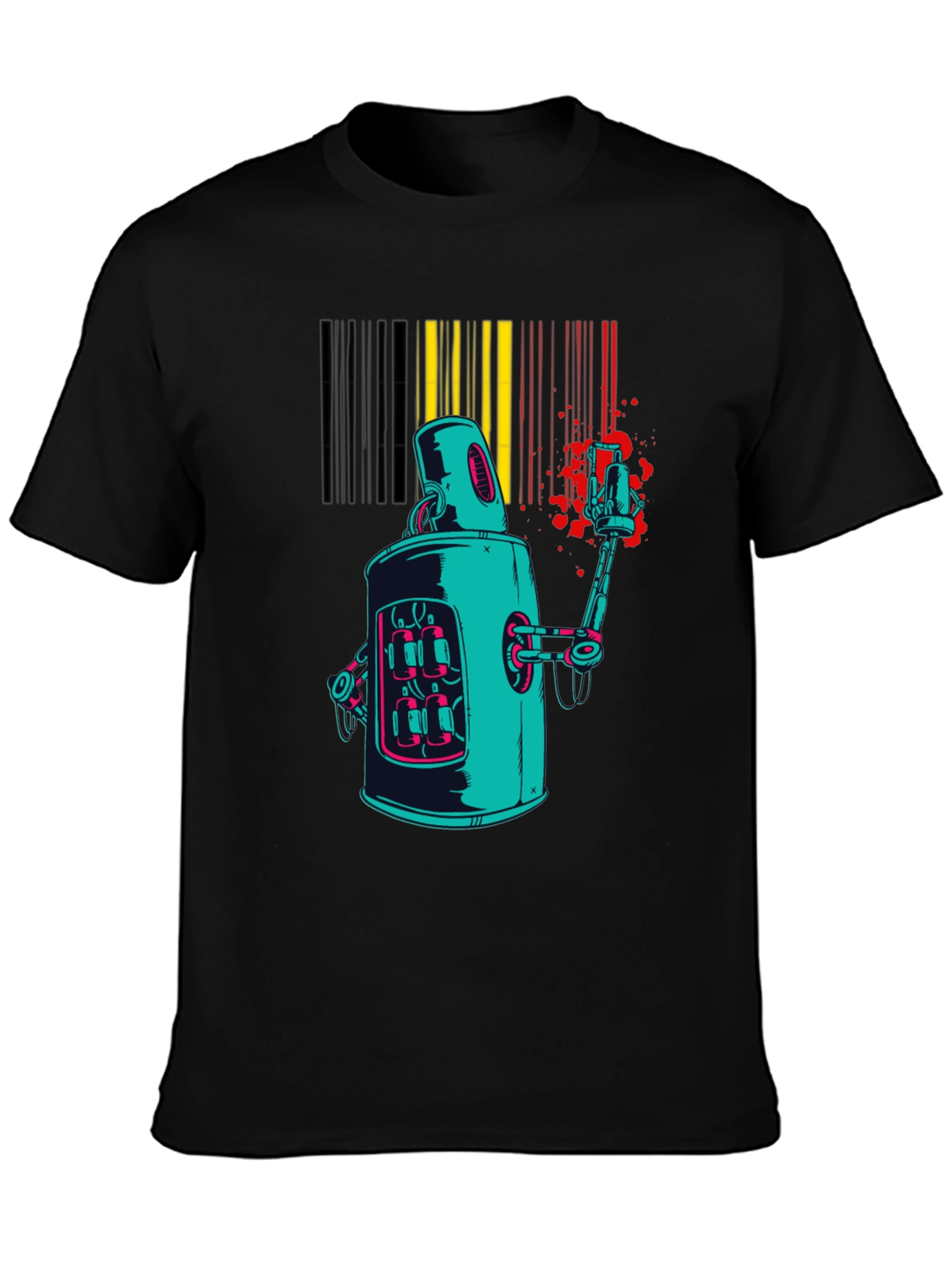Black Retro Robot Graphic Print Black T-Shirt view 3