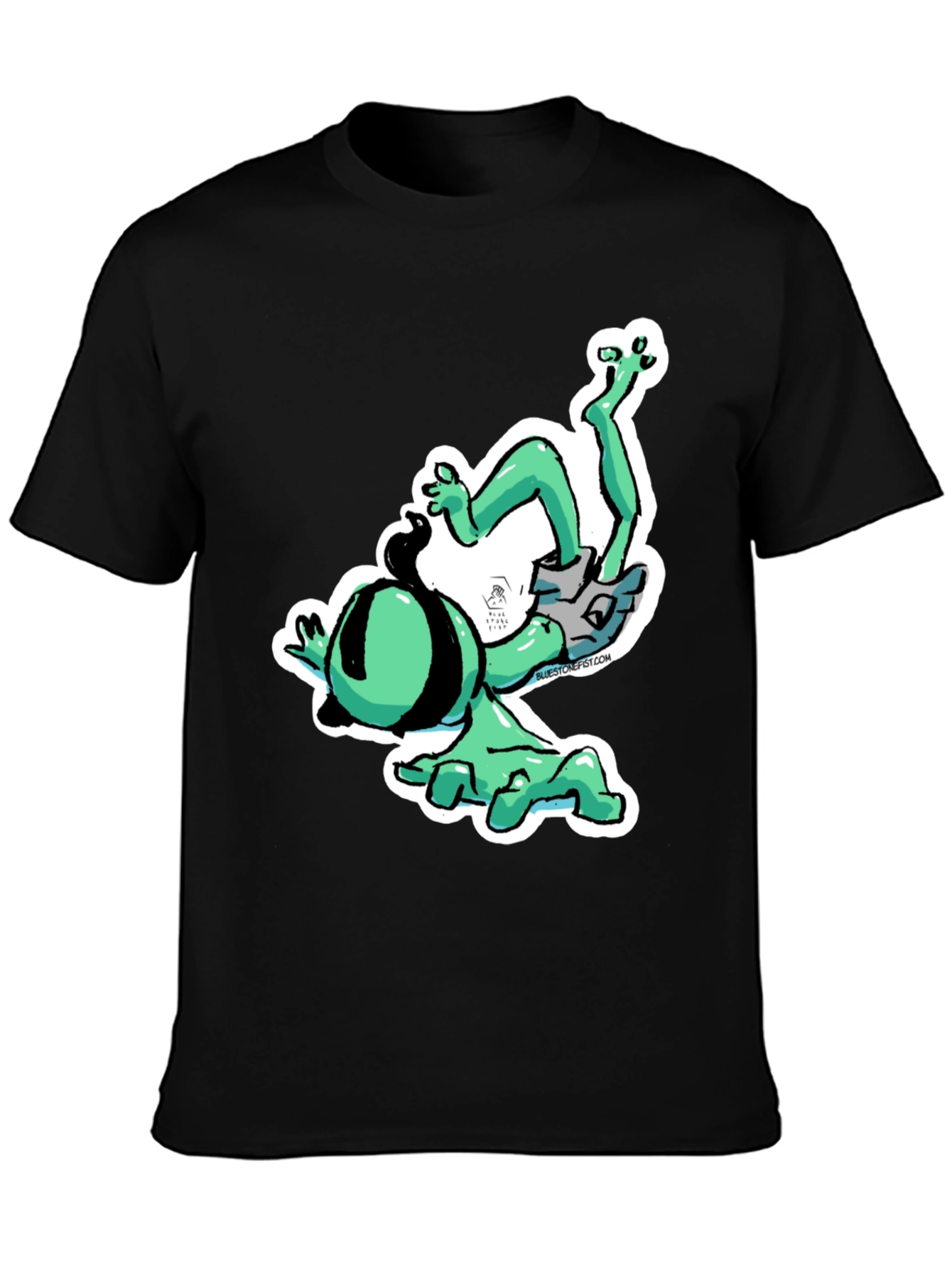 Black Funky Cartoon Alien T-Shirt - Black Cotton Blend view 3