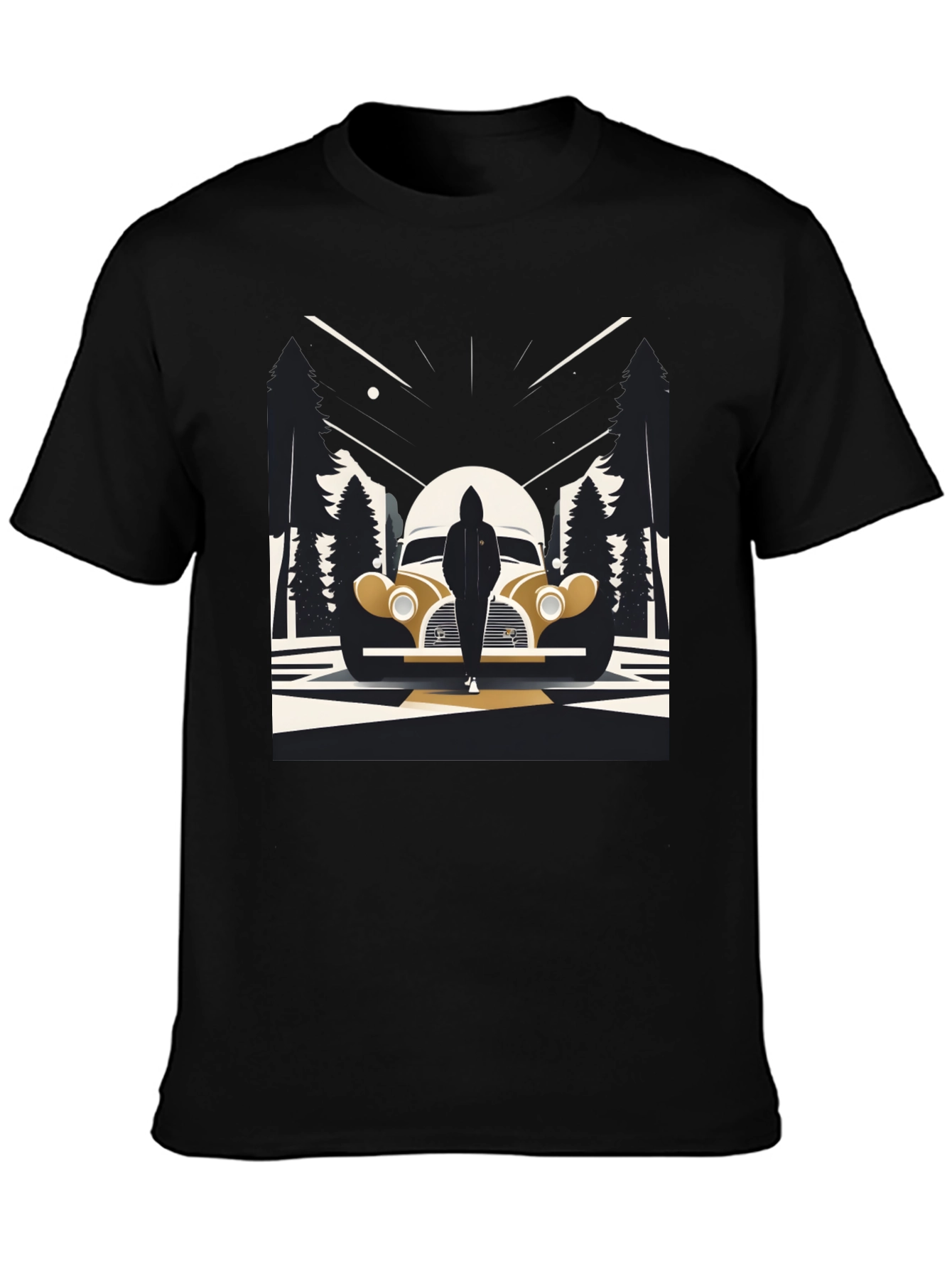 Black Retro Car & Silhouette Graphic Tee - Classic Style view 3