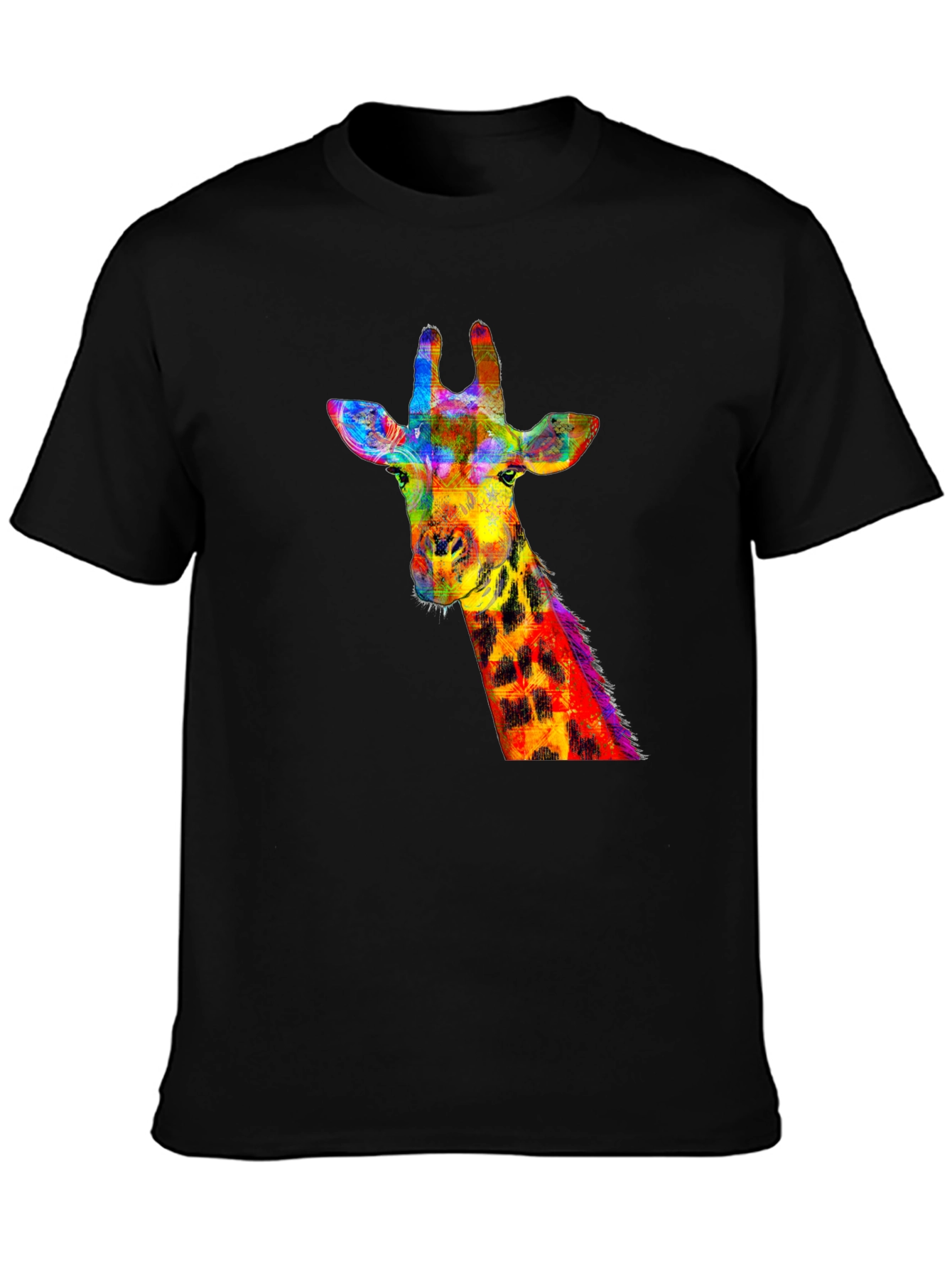 Black Vibrant Giraffe Graphic Tee - Stylish Black T-Shirt view 3