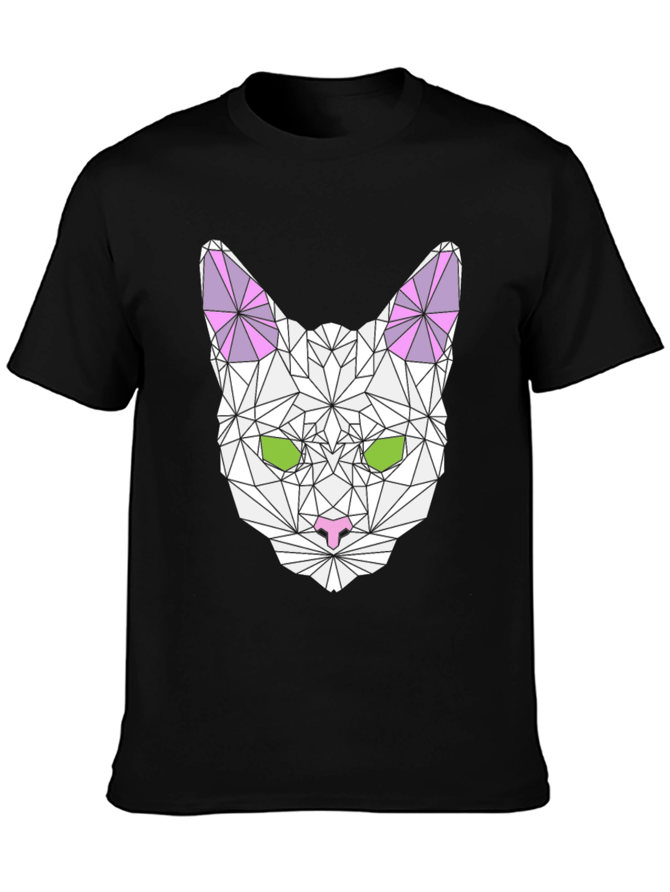 Black Geometric Cat Tee - Stylish Black T-Shirt view 3