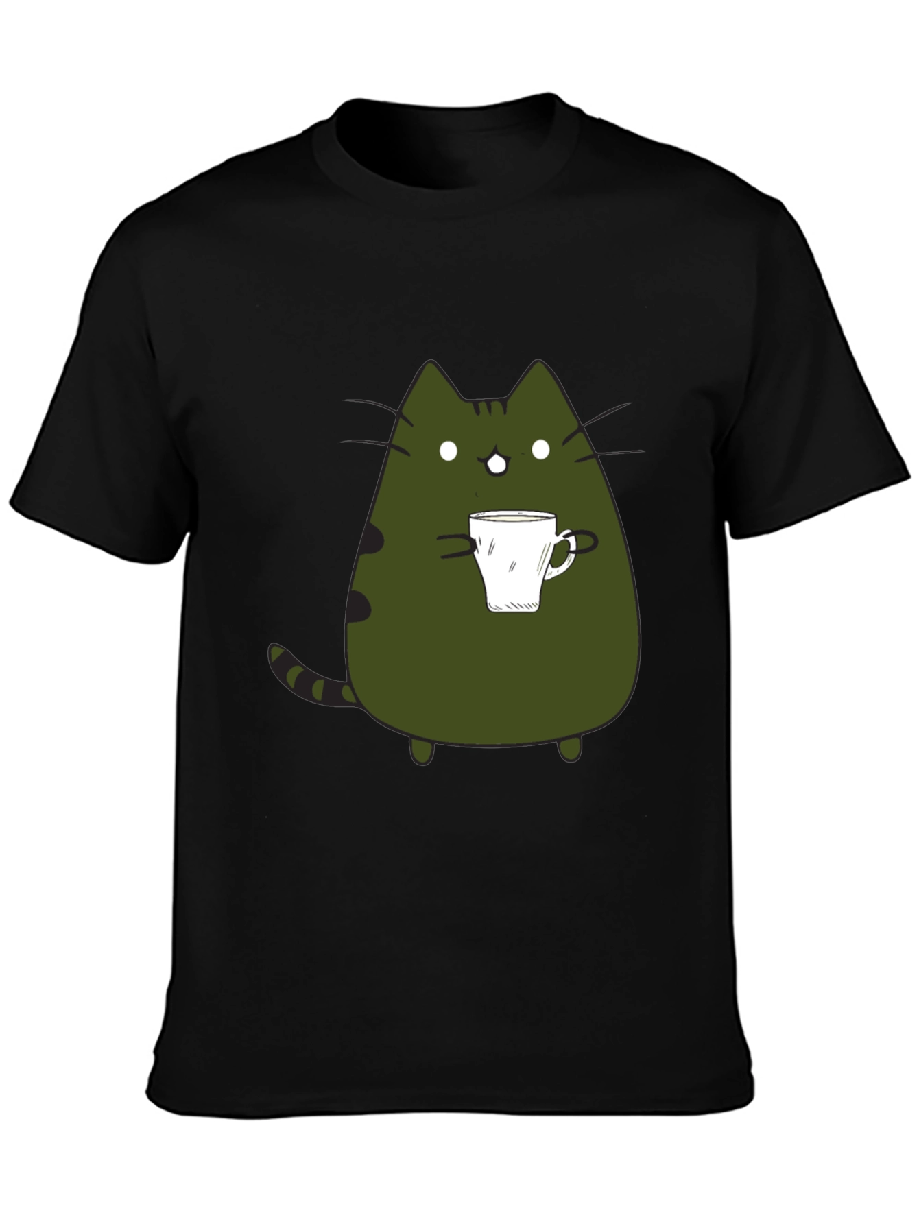 Black Cute Cat Coffee T-Shirt - Black Graphic Tee view 3