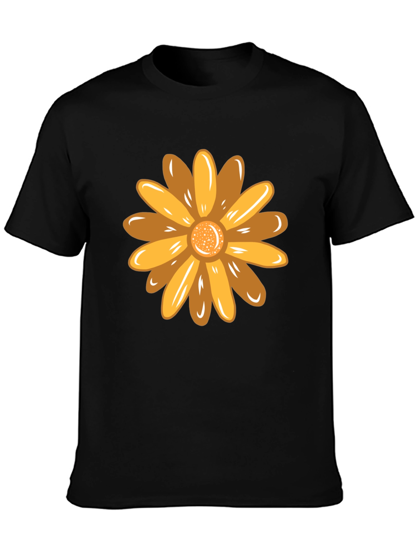 Black Golden Flower Graphic Black T-Shirt view 3