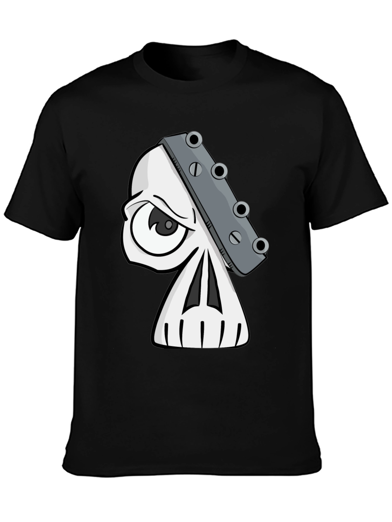 Black Skull Guitar Headstock Graphic T-Shirt view 3