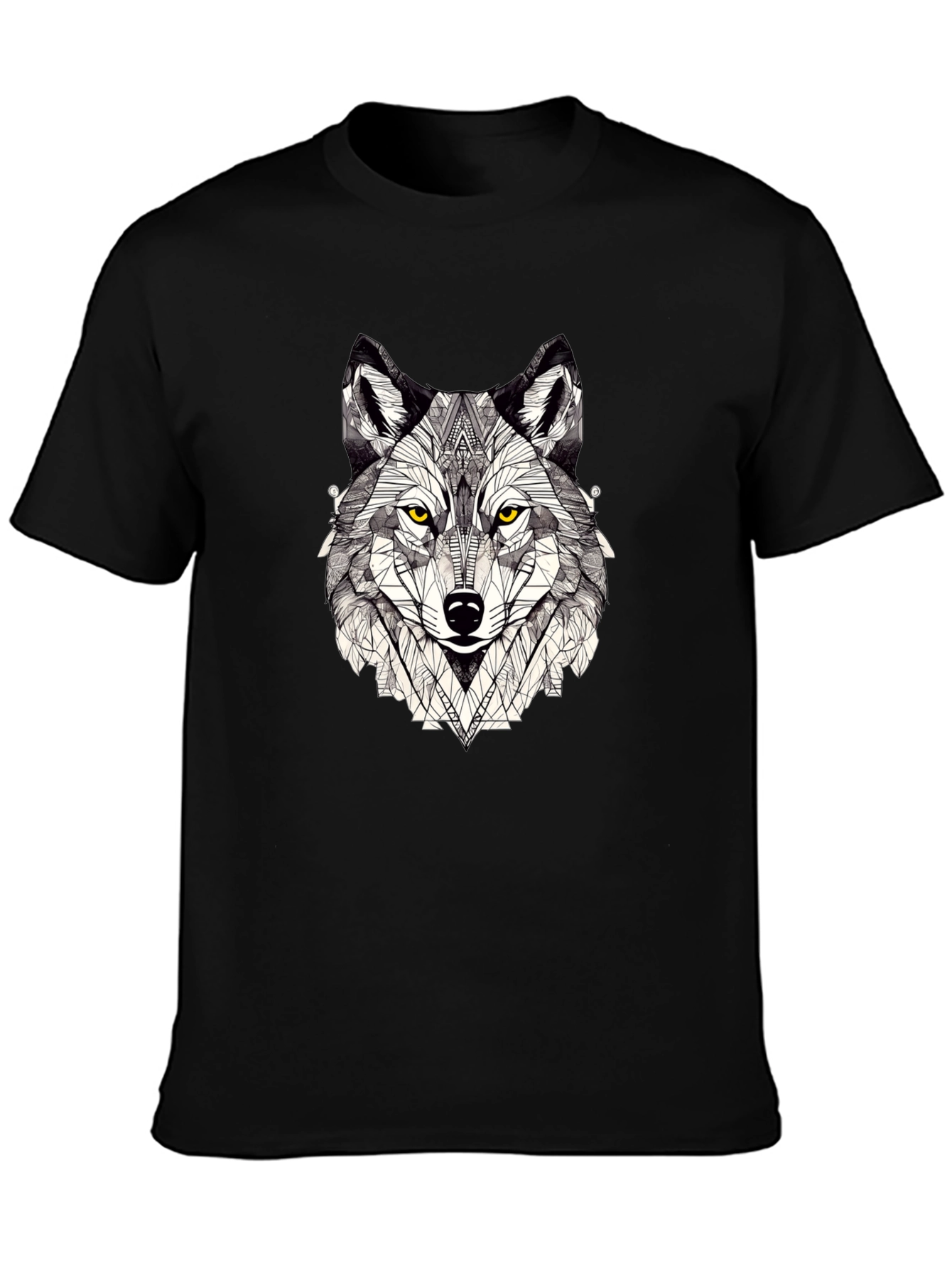 Black Geometric Wolf Graphic Print Black T-Shirt view 3