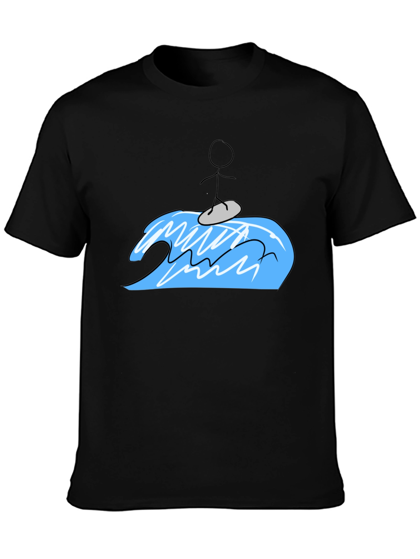 Black Surfing Stick Figure Tee - Black Cotton Graphic T-Shirt view 3