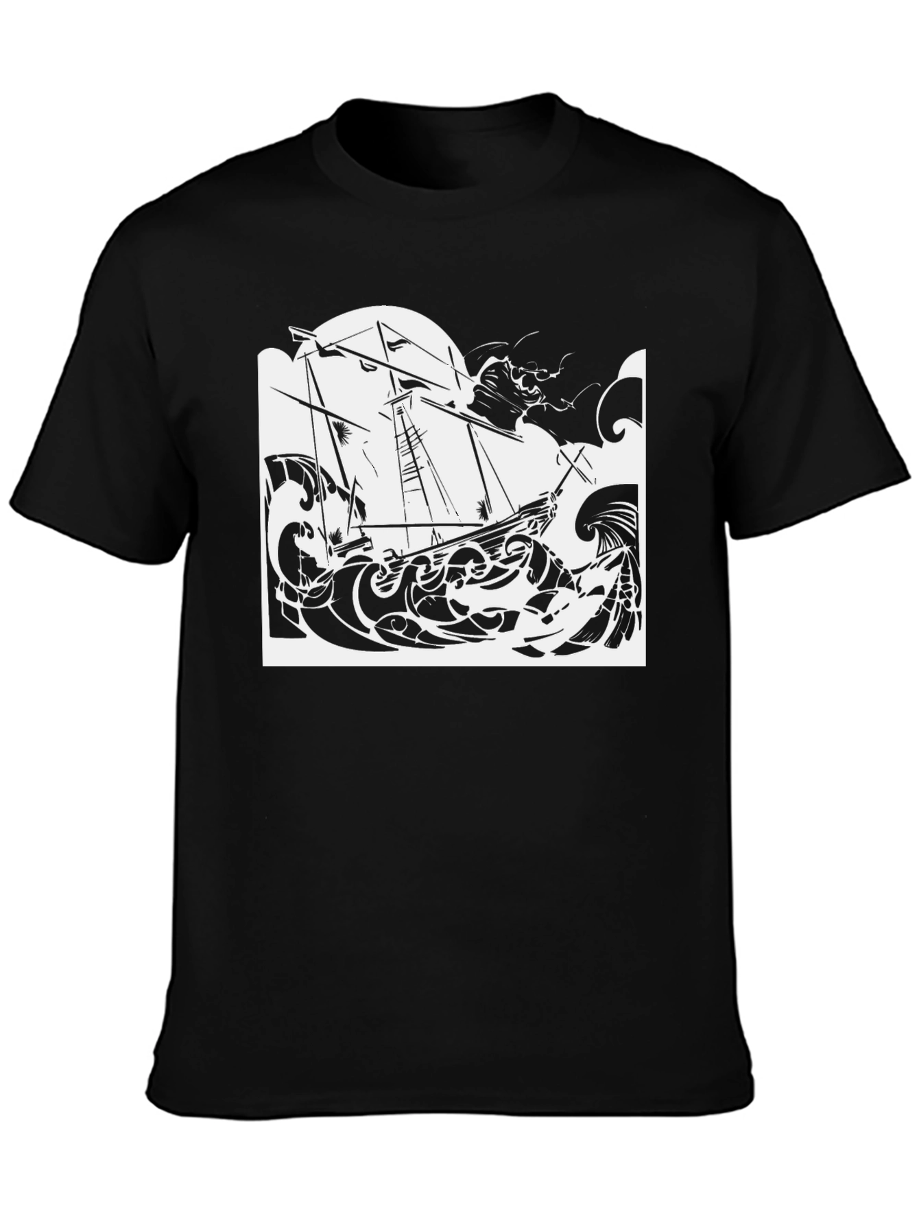 Black Nautical Ship T-Shirt Black Cotton Tee view 3