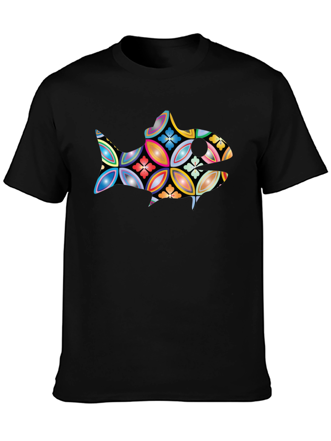 Black Abstract Fish Graphic Black T-Shirt view 3