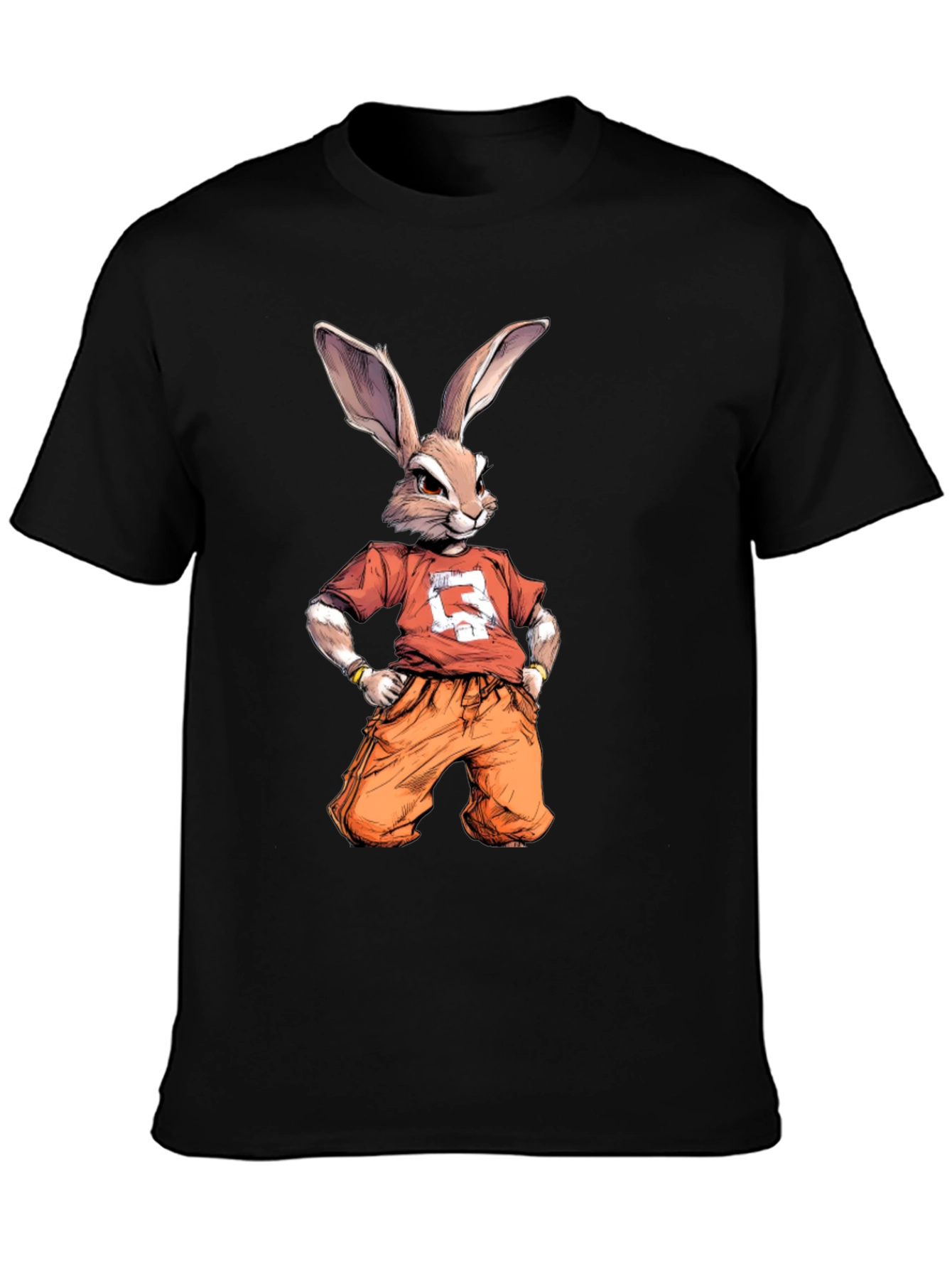 Black Cool Rabbit Graphic T-Shirt - Urban Streetwear Style view 3
