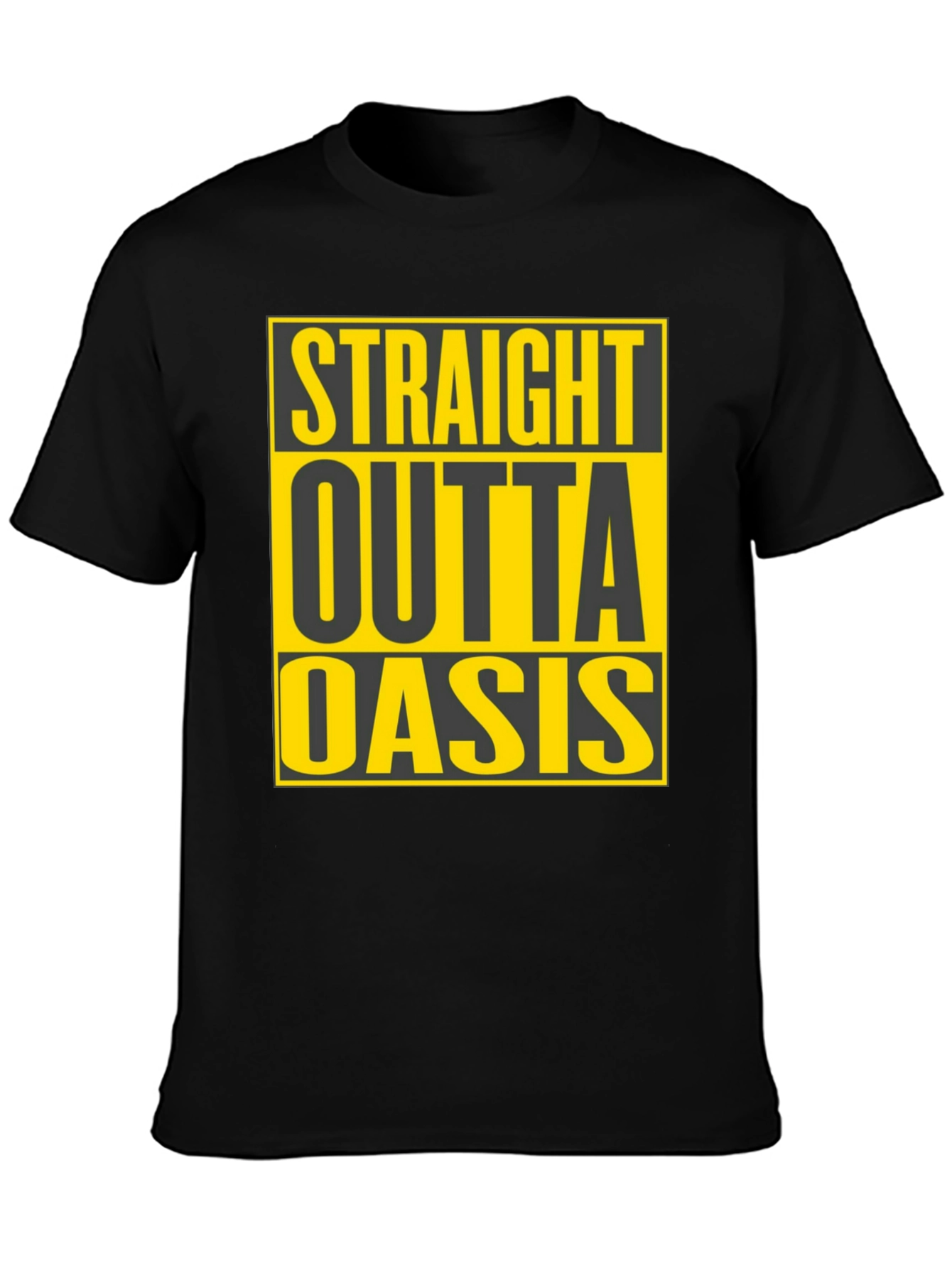 Black Straight Outta Oasis T-Shirt - Black Crew Neck Tee view 3