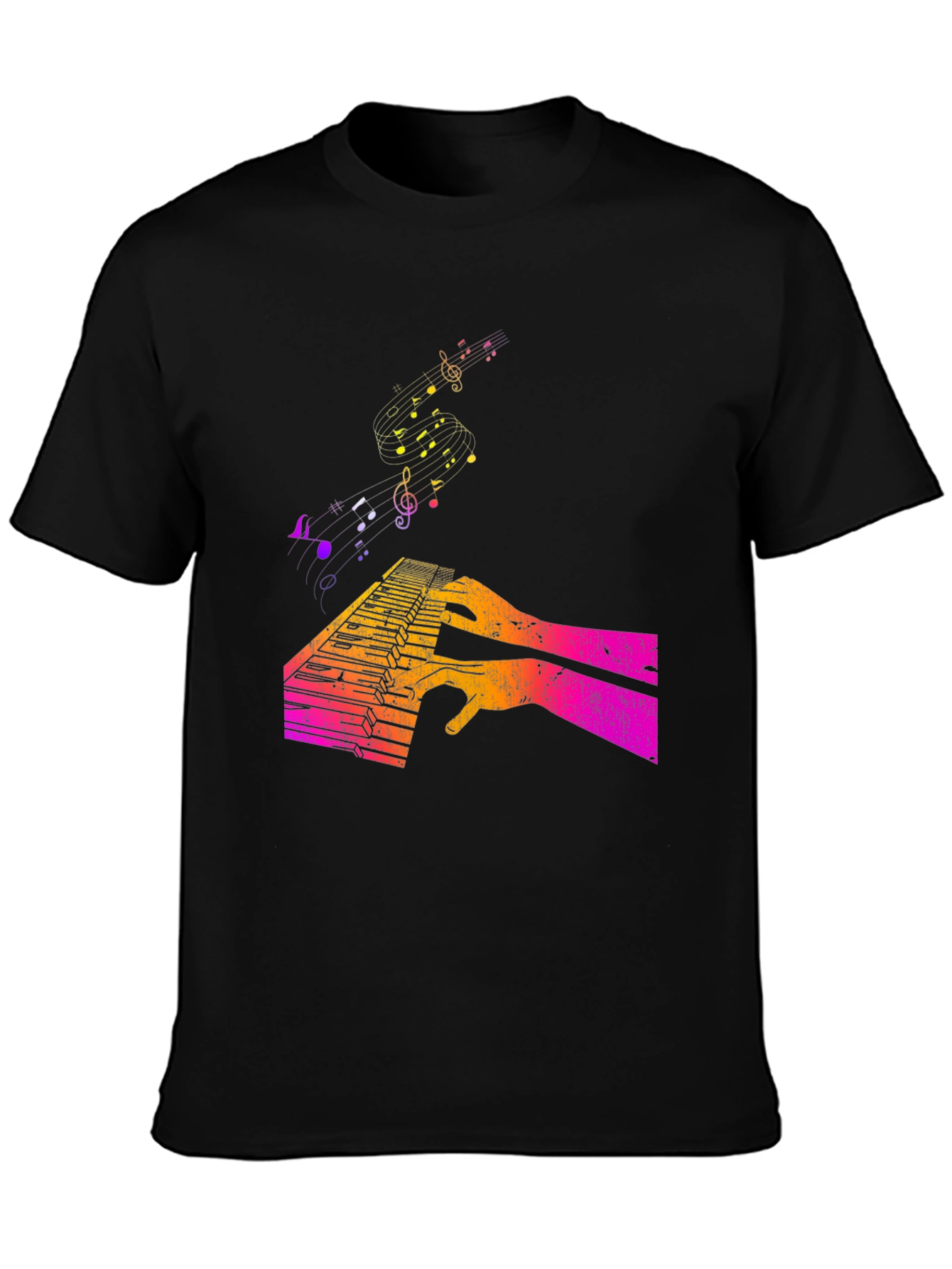 Black Piano Keys & Music Notes Graphic T-Shirt view 3
