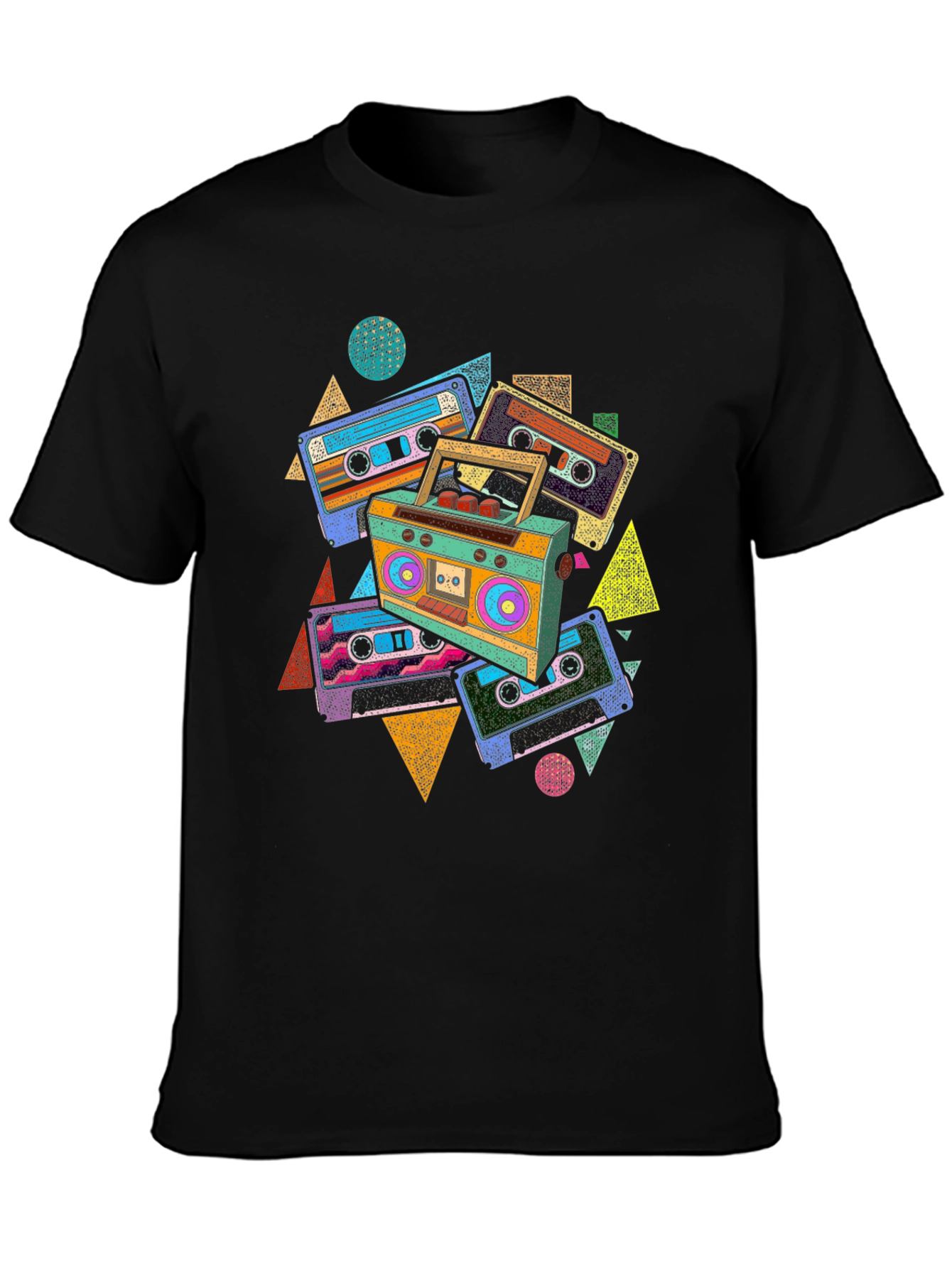 Black Retro Cassette T-Shirt - Vintage Boombox Graphic Tee view 3