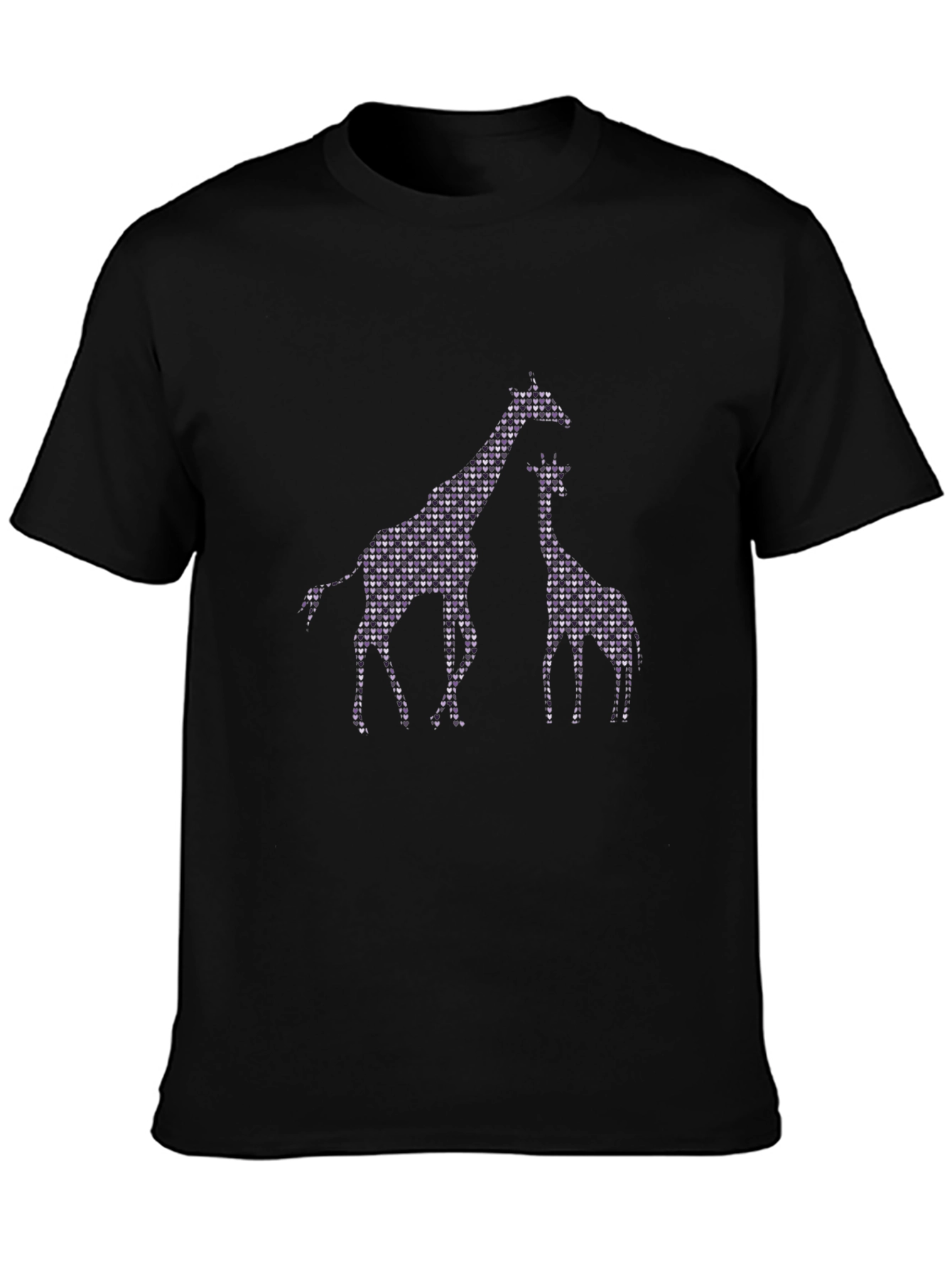 Black Giraffe Heart Patterned Black T-Shirt view 3