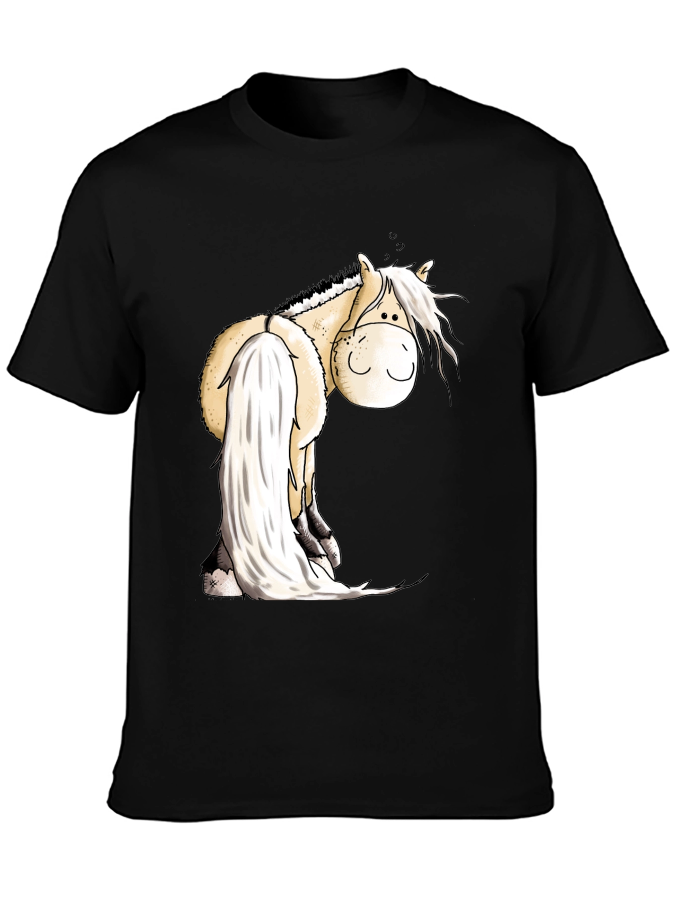 Black Cartoon Horse Graphic Tee - Soft Black Cotton Blend view 3