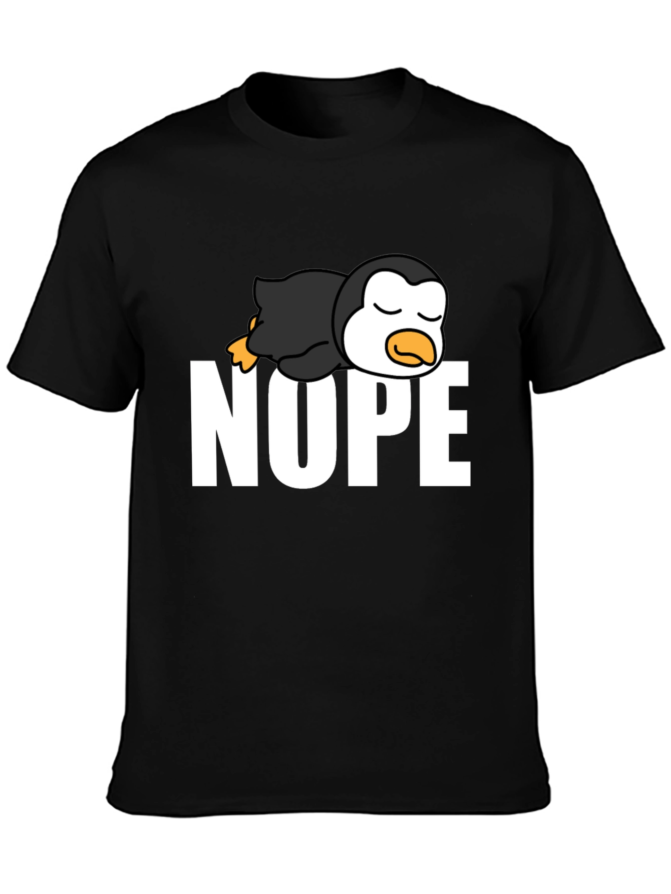 Black Nope Lazy Penguin Black T-Shirt view 3