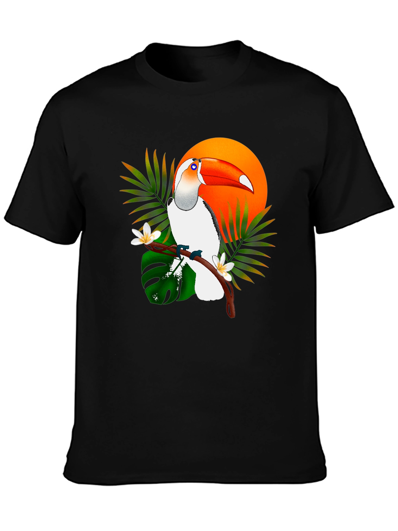 Black Tropical Toucan Graphic Tee - Black Cotton T-Shirt view 3
