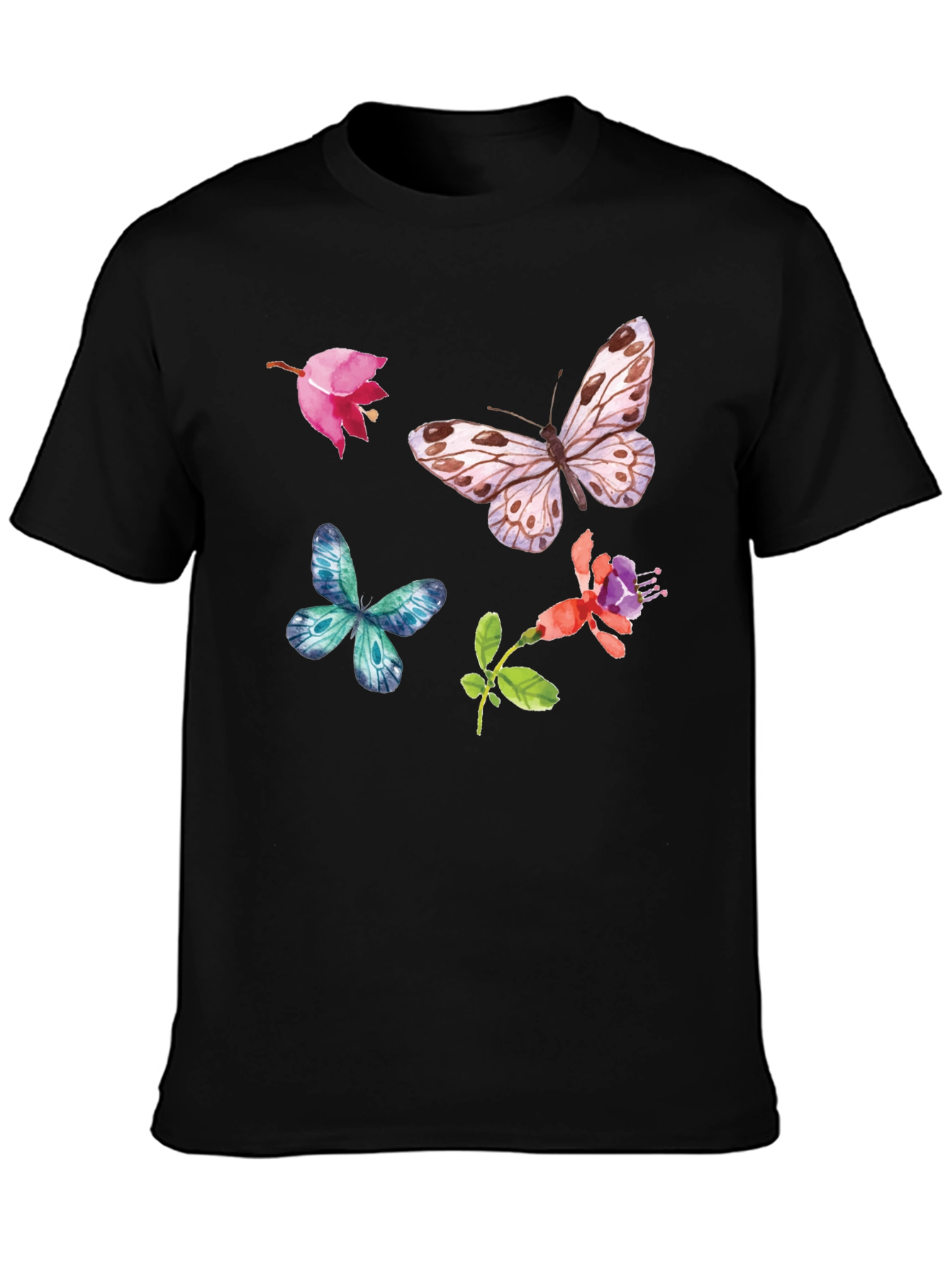 Black Floral Butterfly Graphic Tee - Black Casual Top view 3
