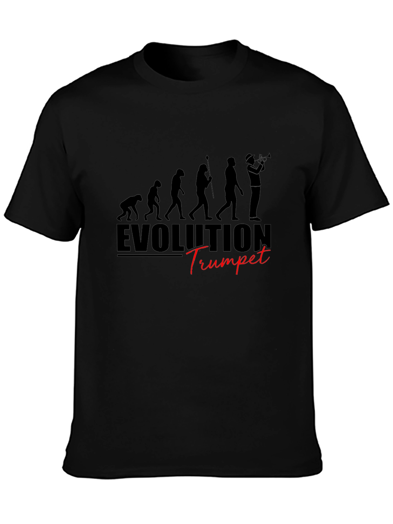 Black Evolution of Trumpet Player Black T-Shirt view 3