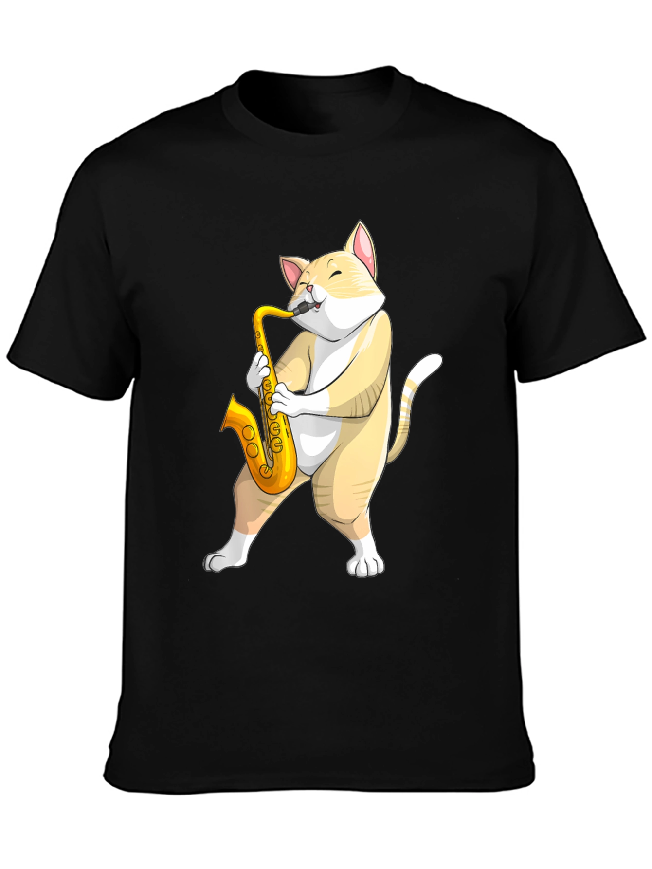 Black Cat Saxophone T-Shirt - Musical Animal Tee view 3