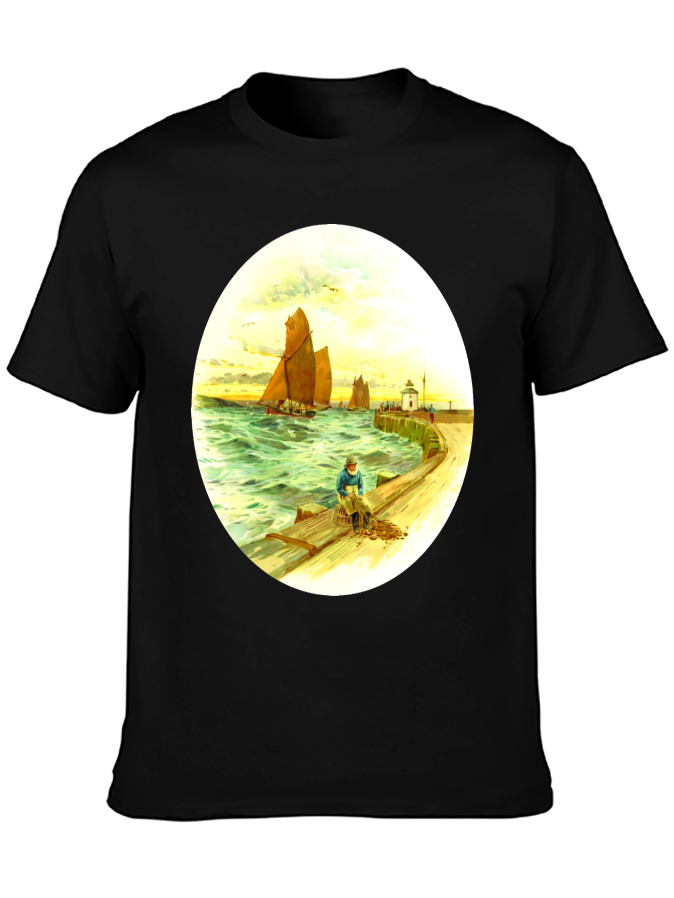 Vintage Nautical Art T-Shirt - Fisherman at Sea - 3