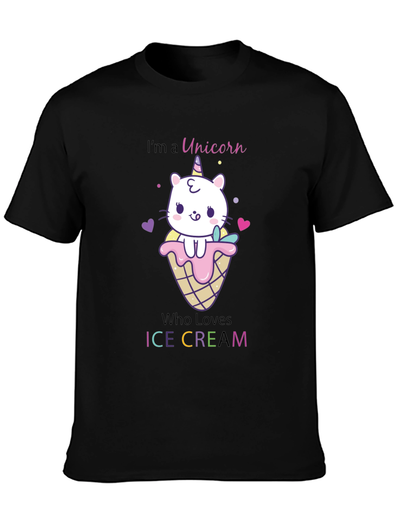 Black Unicorn Cat Ice Cream Graphic T-Shirt view 3