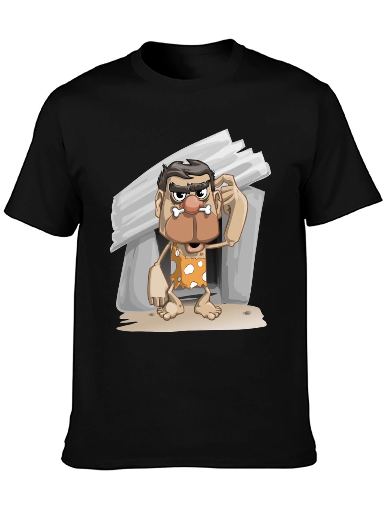 Black Funny Caveman Graphic T-Shirt view 3