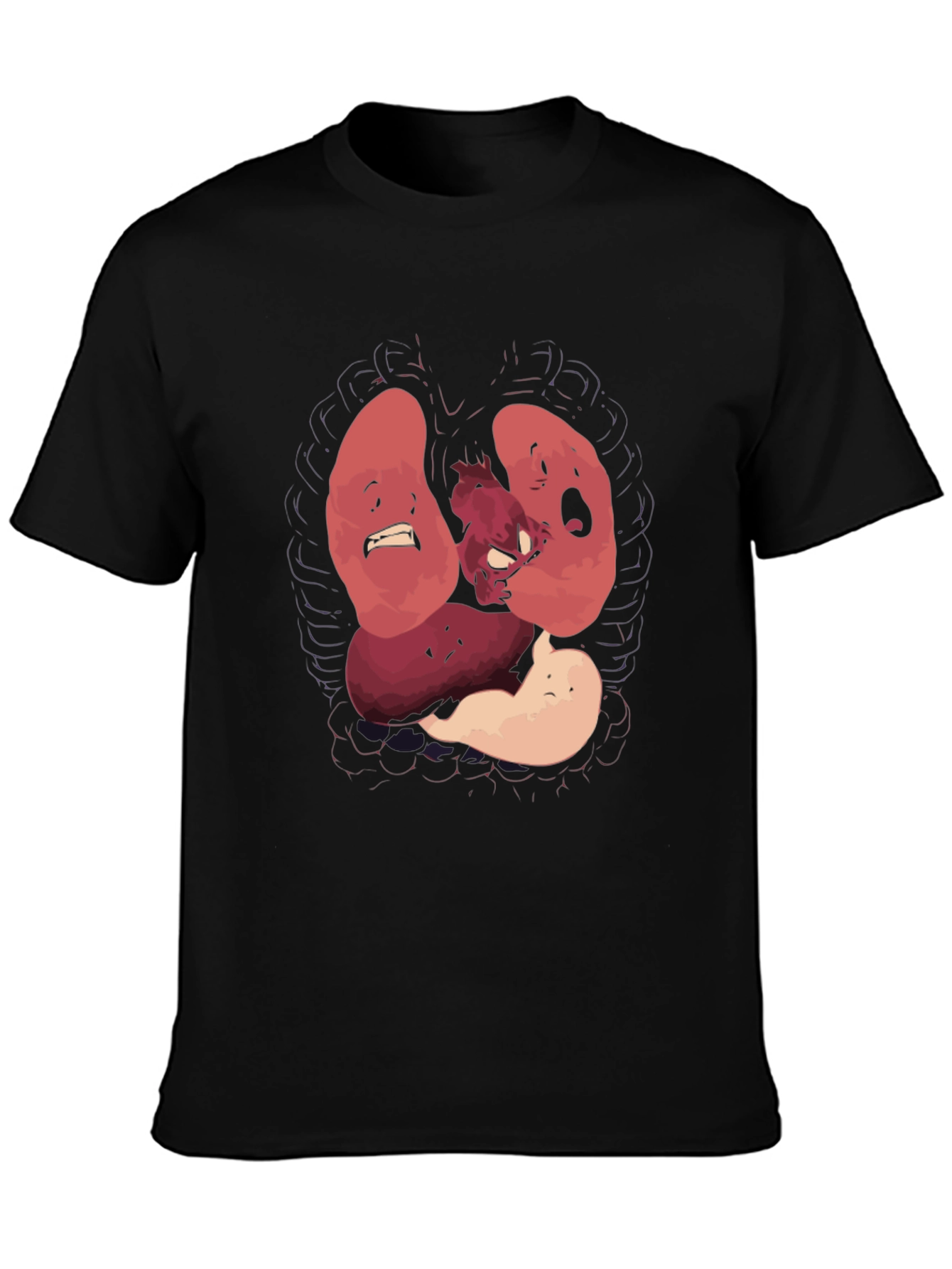 Black Anatomical T-Shirt Funny Organs Cartoon Tee view 3