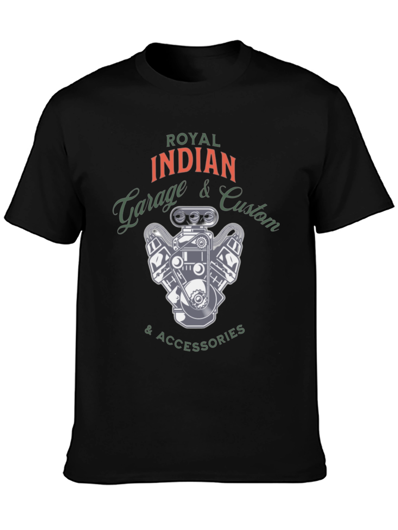 Black Royal Indian Garage Custom Tee - Automotive Inspired Design view 3