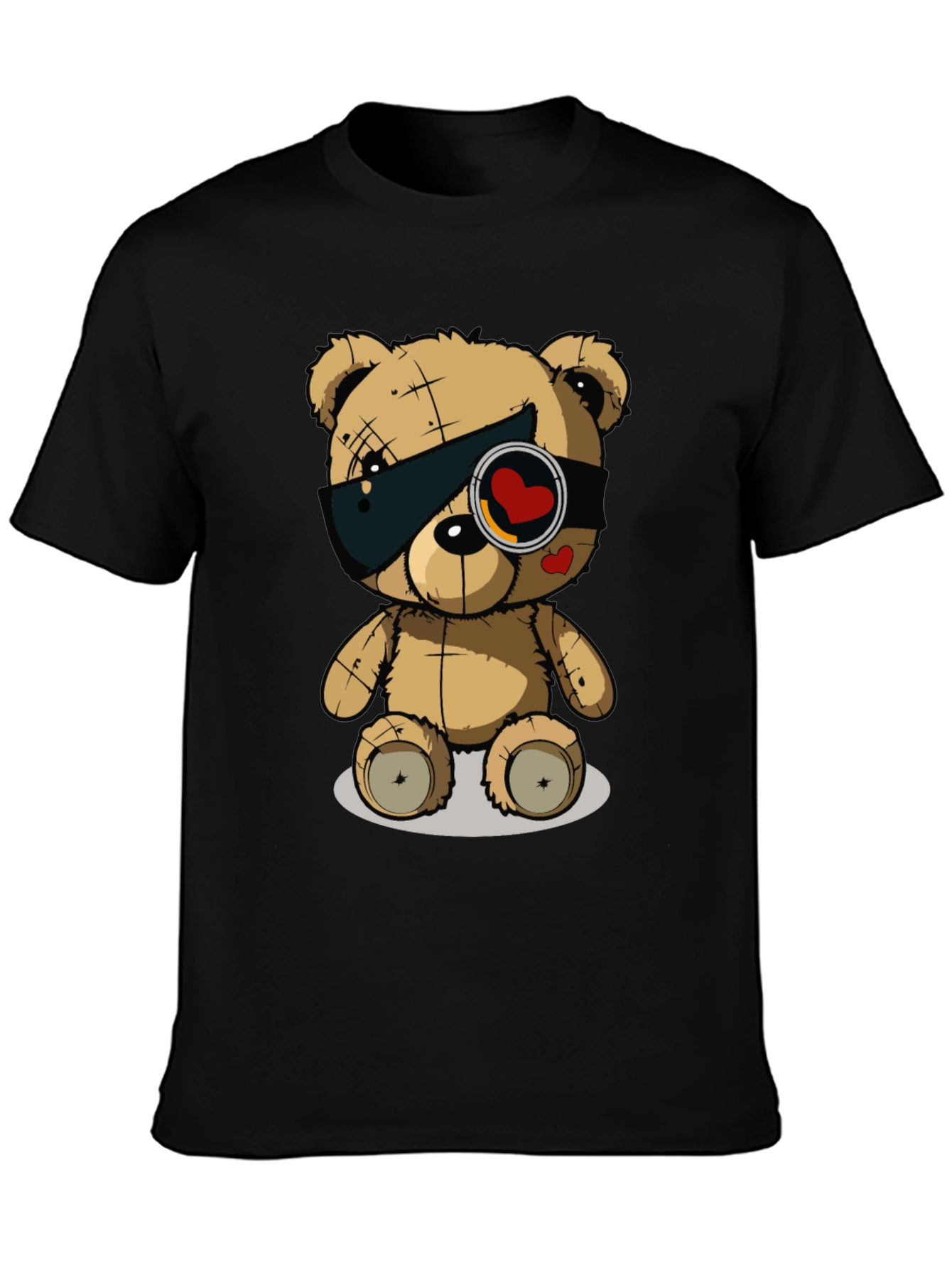 Black Trendy Black T-Shirt with Graphic Teddy Bear Design view 3