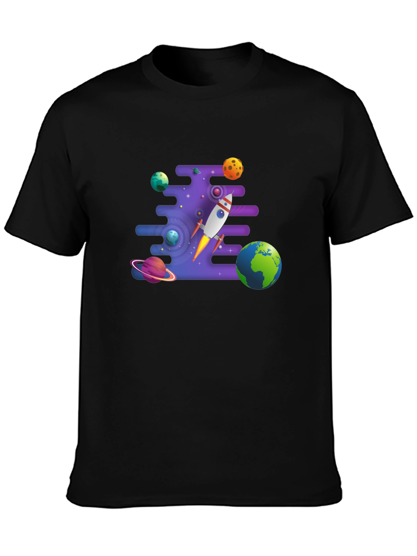 Black Space Rocket & Planets Graphic T-Shirt view 3
