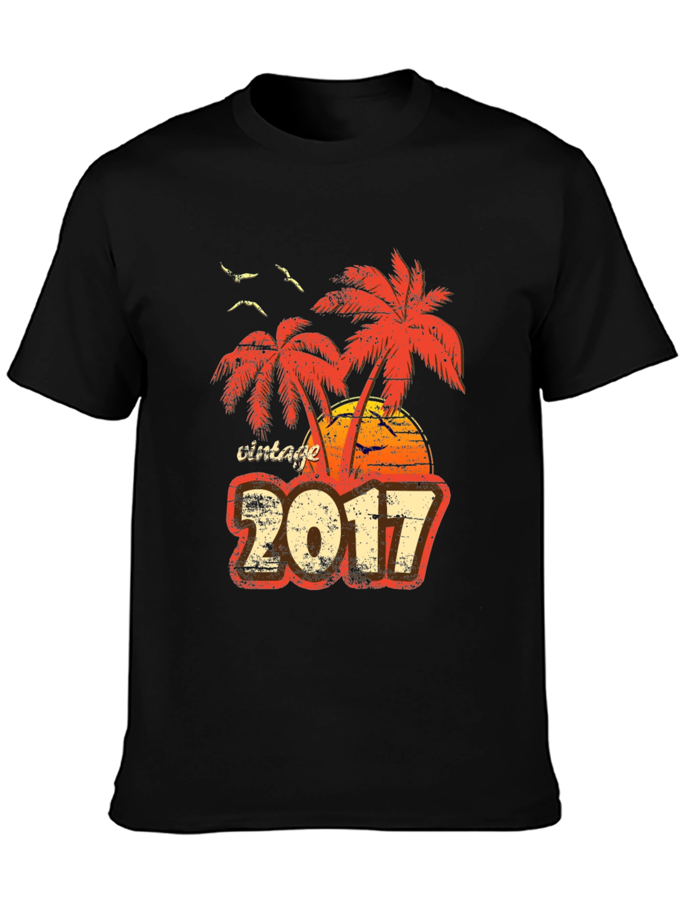 Black Vintage 2017 Palm Tree Sunset T-Shirt view 3