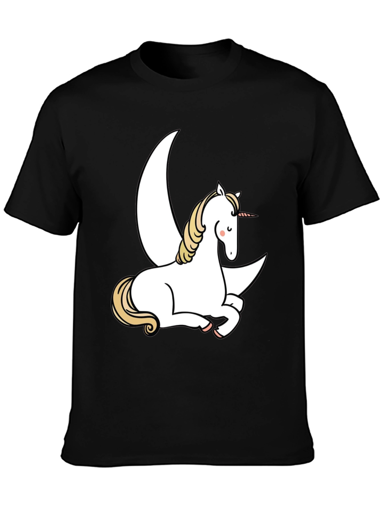 Black Unicorn Moon Graphic Tee - Black Cotton Blend Shirt view 3