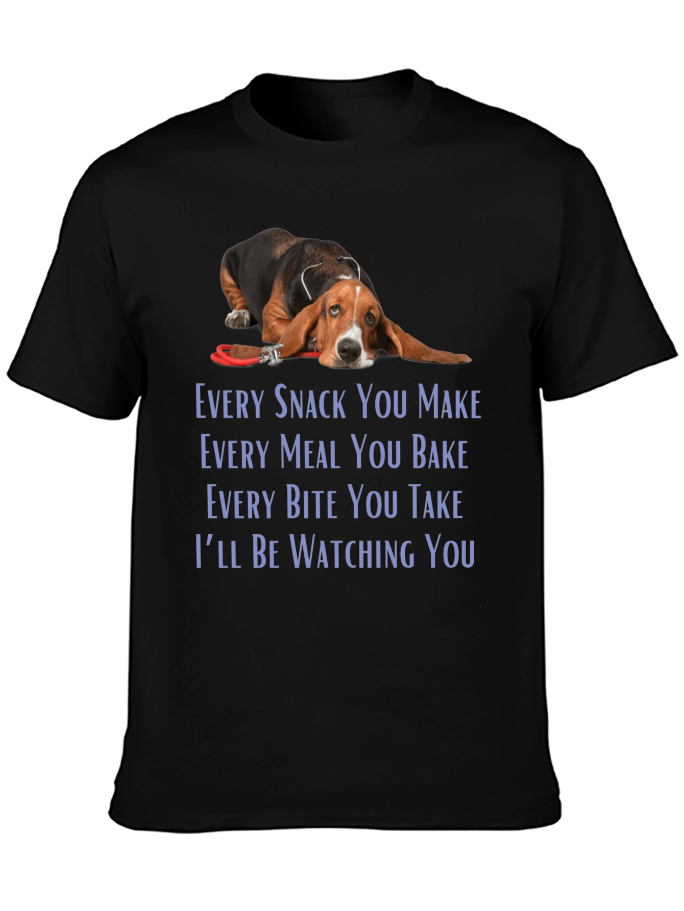 Black Bassett Hound Dog T-Shirt - Every Snack You Make view 3