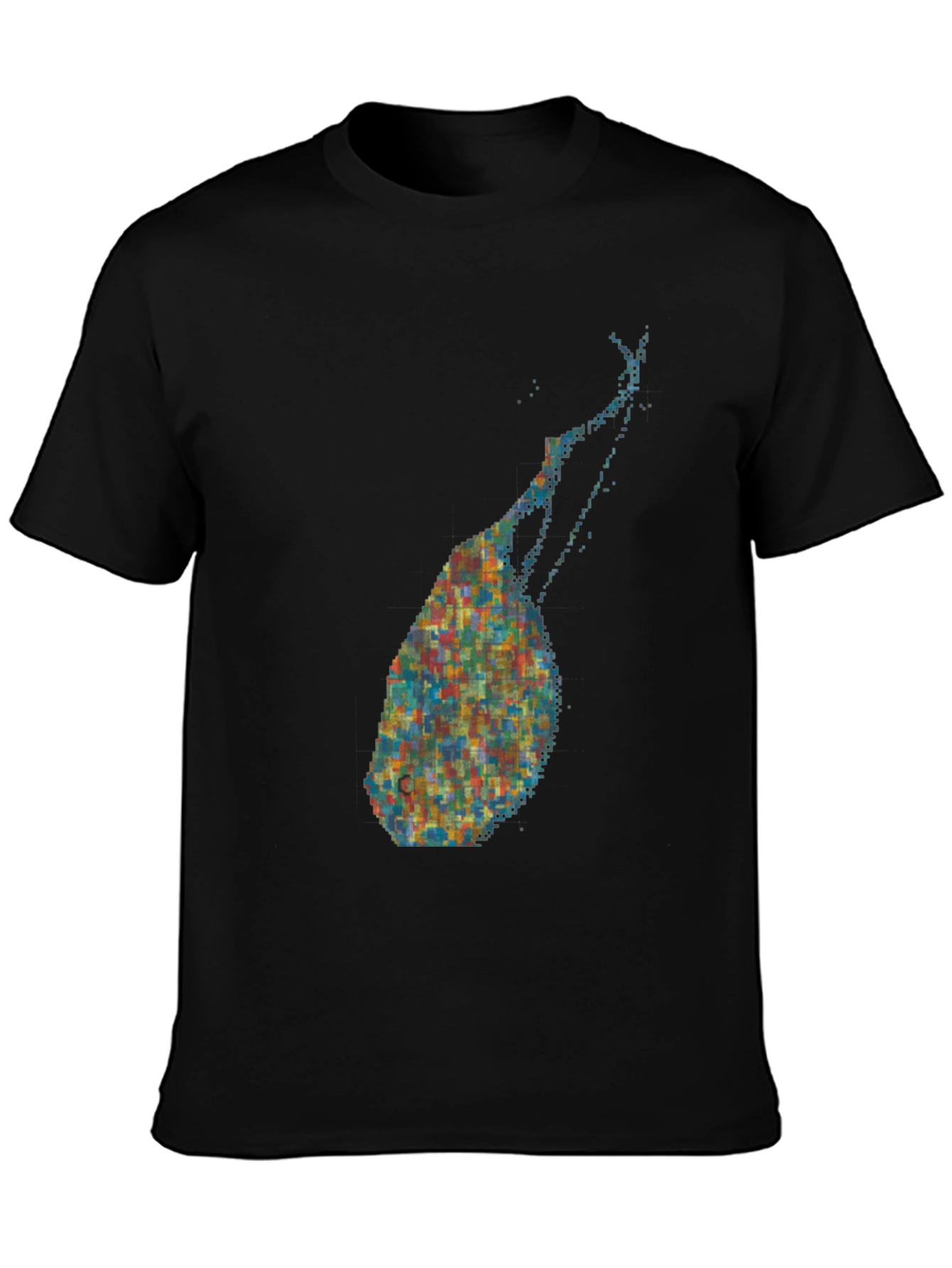 Black Abstract Pixel Art Graphic Black T-Shirt view 3