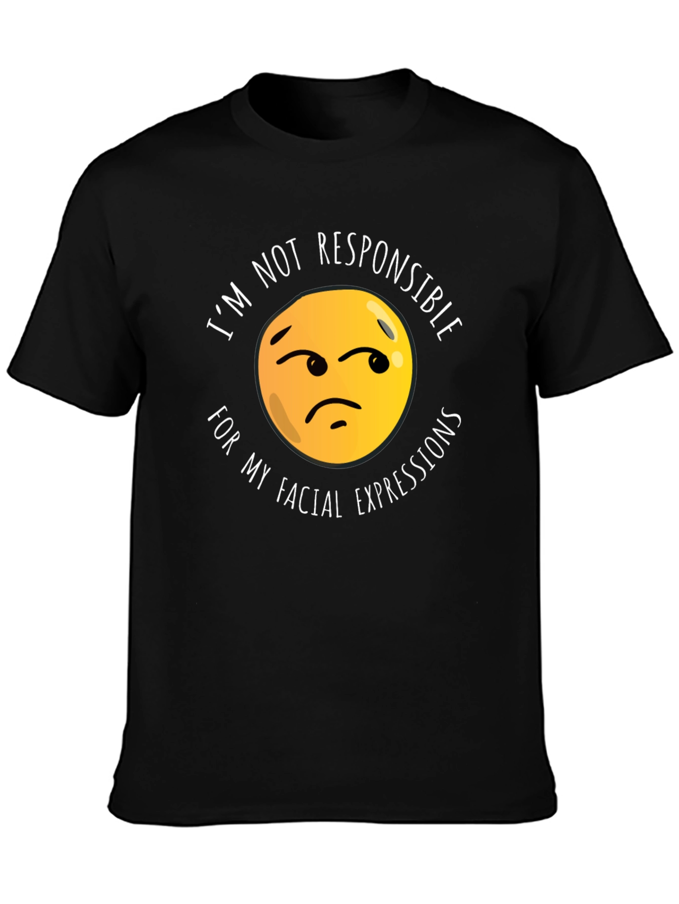 Black Funny Facial Expression Emoji Graphic T-Shirt - Black view 3