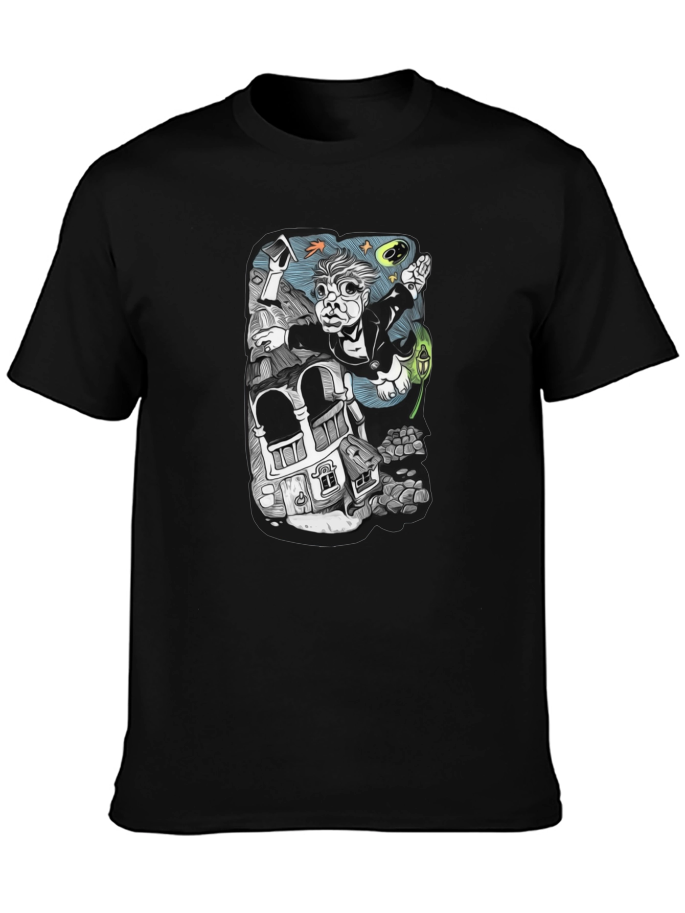 Black Surreal Cartoon T-Shirt - Black Cotton view 3