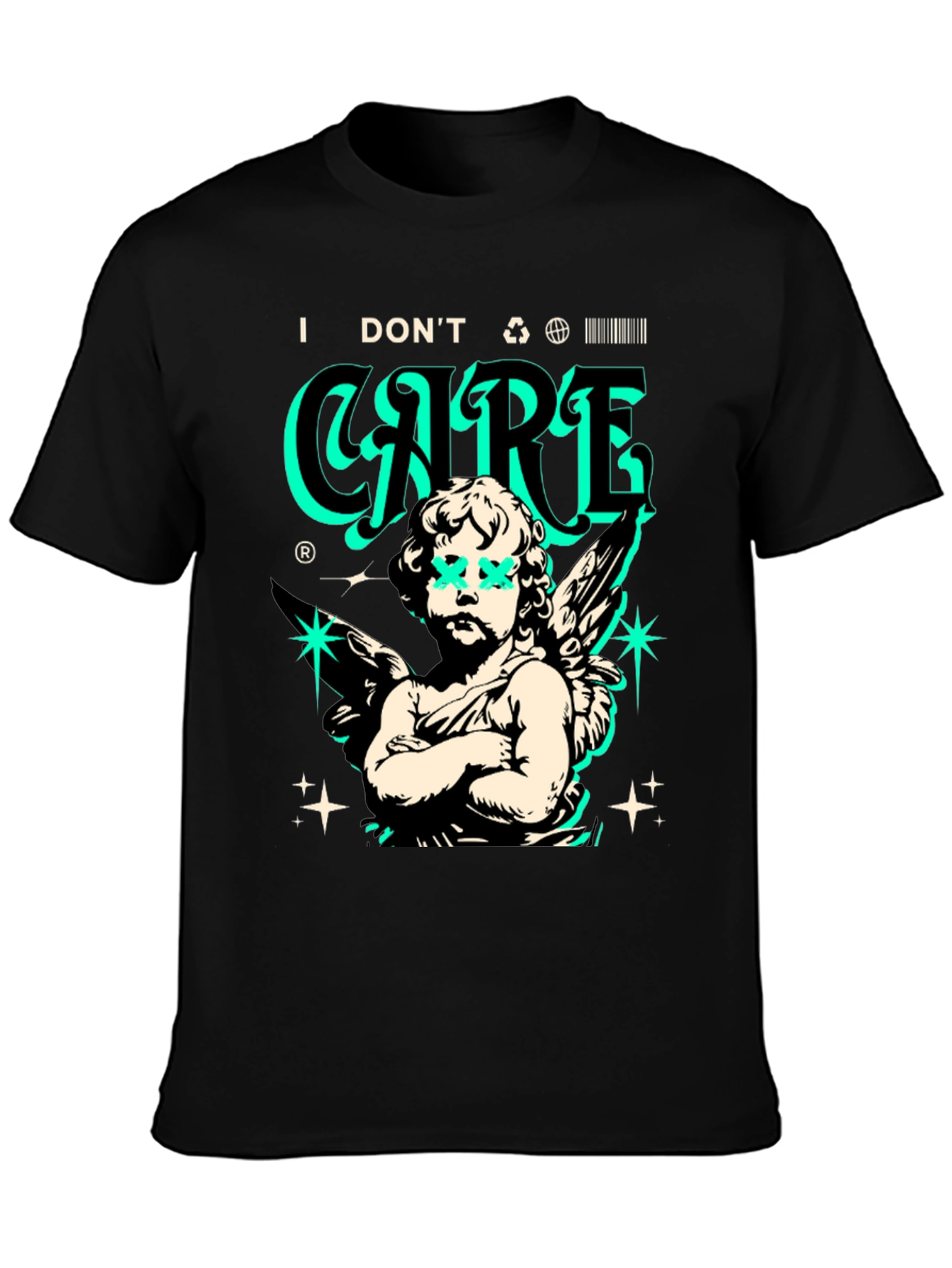 Black Edgy Angel Graphic T-Shirt - Black Cotton Tee view 3