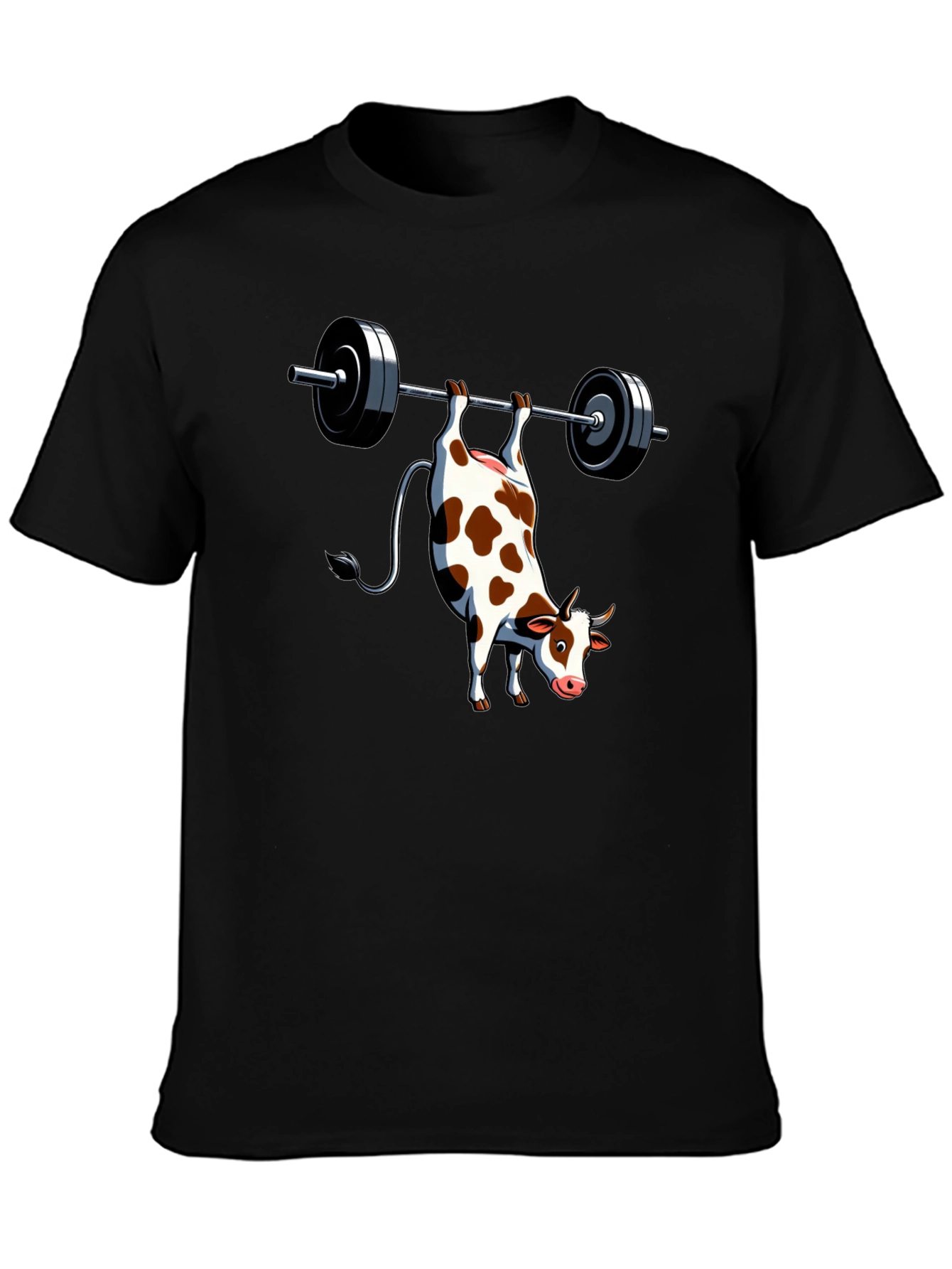 Black Funny Cow Weightlifting Black T-Shirt view 3
