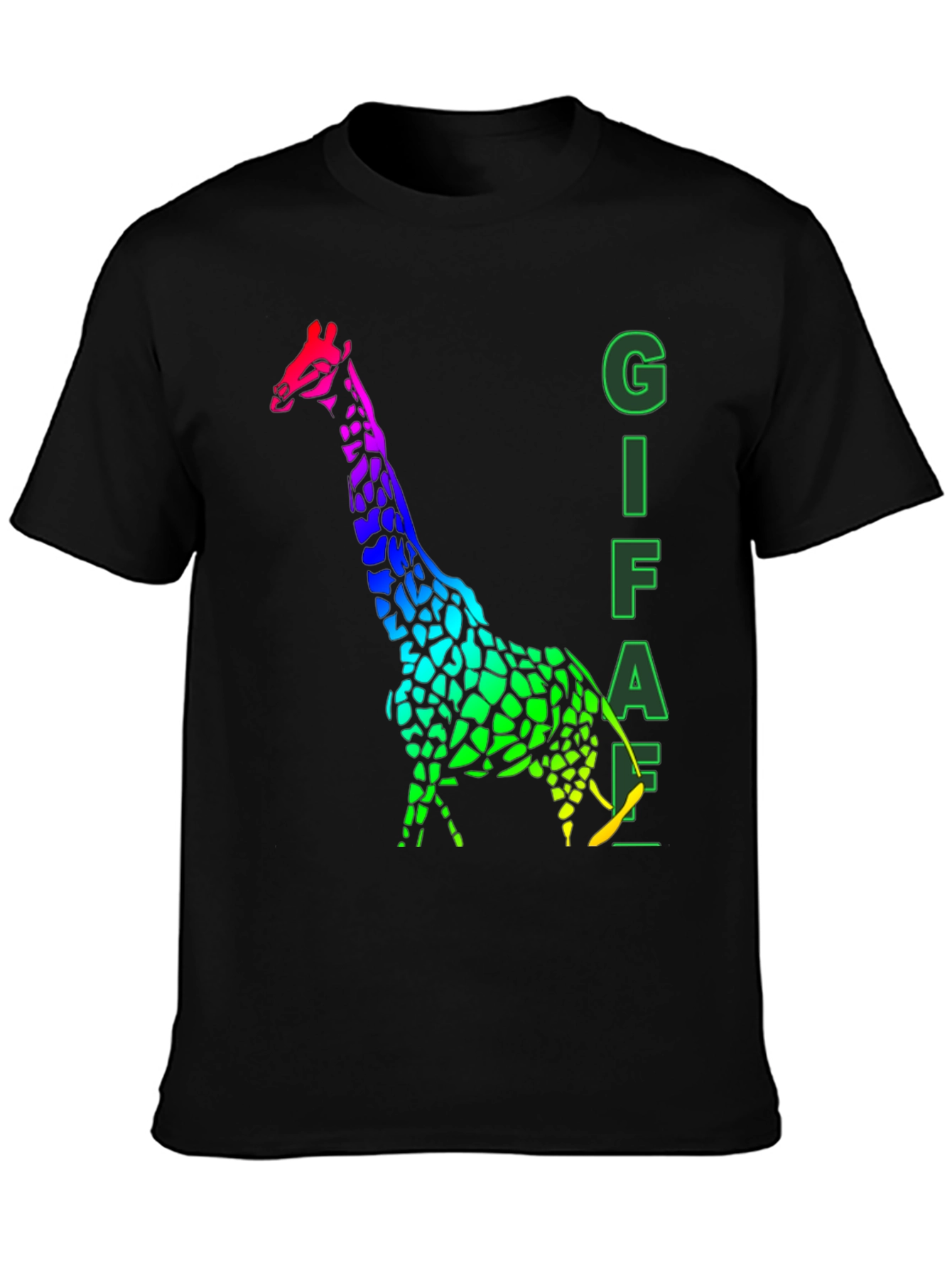Black Rainbow Giraffe Graphic Tee - Men's Black T-Shirt view 3