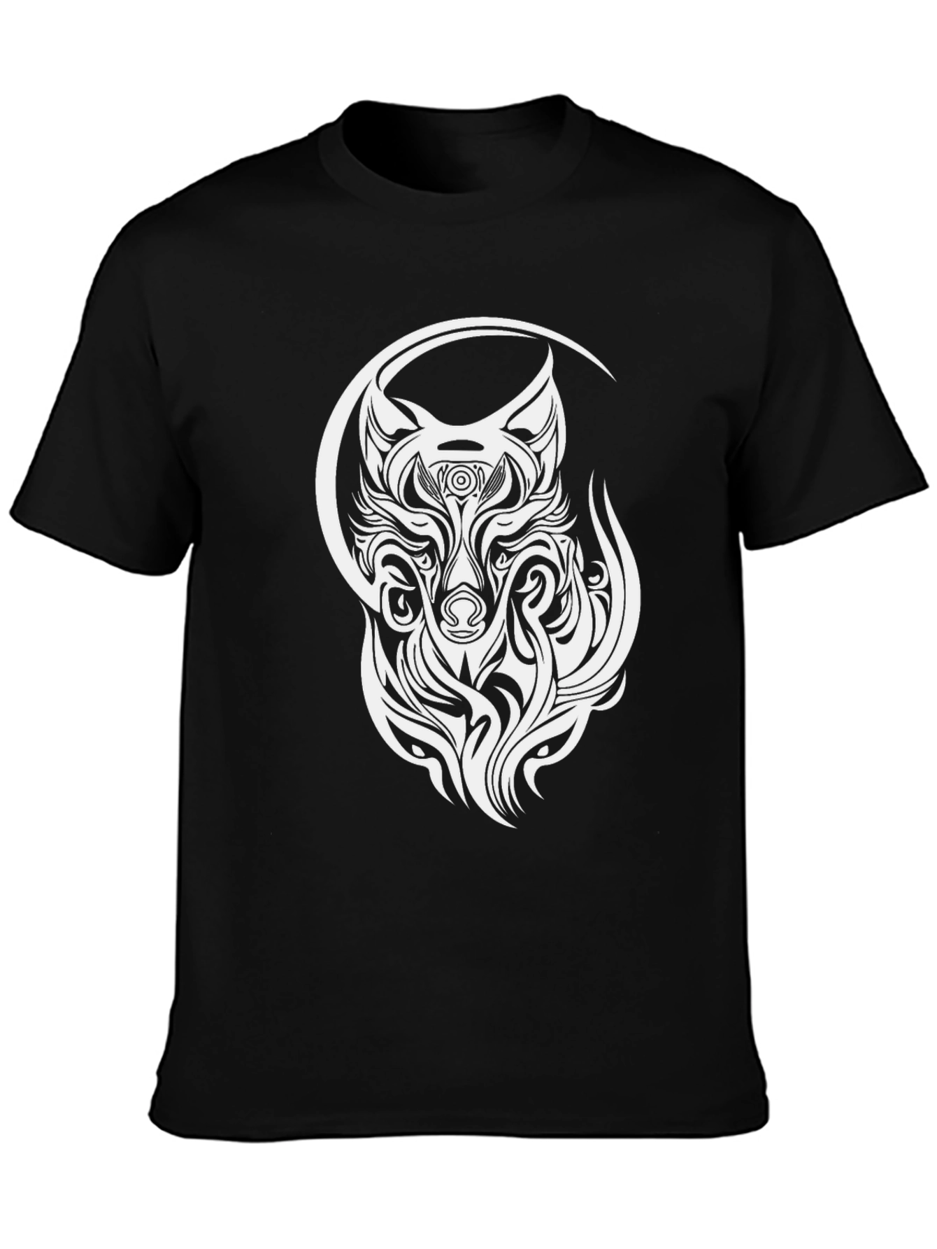 Black Wolf Tribal Design T-Shirt - Black view 3